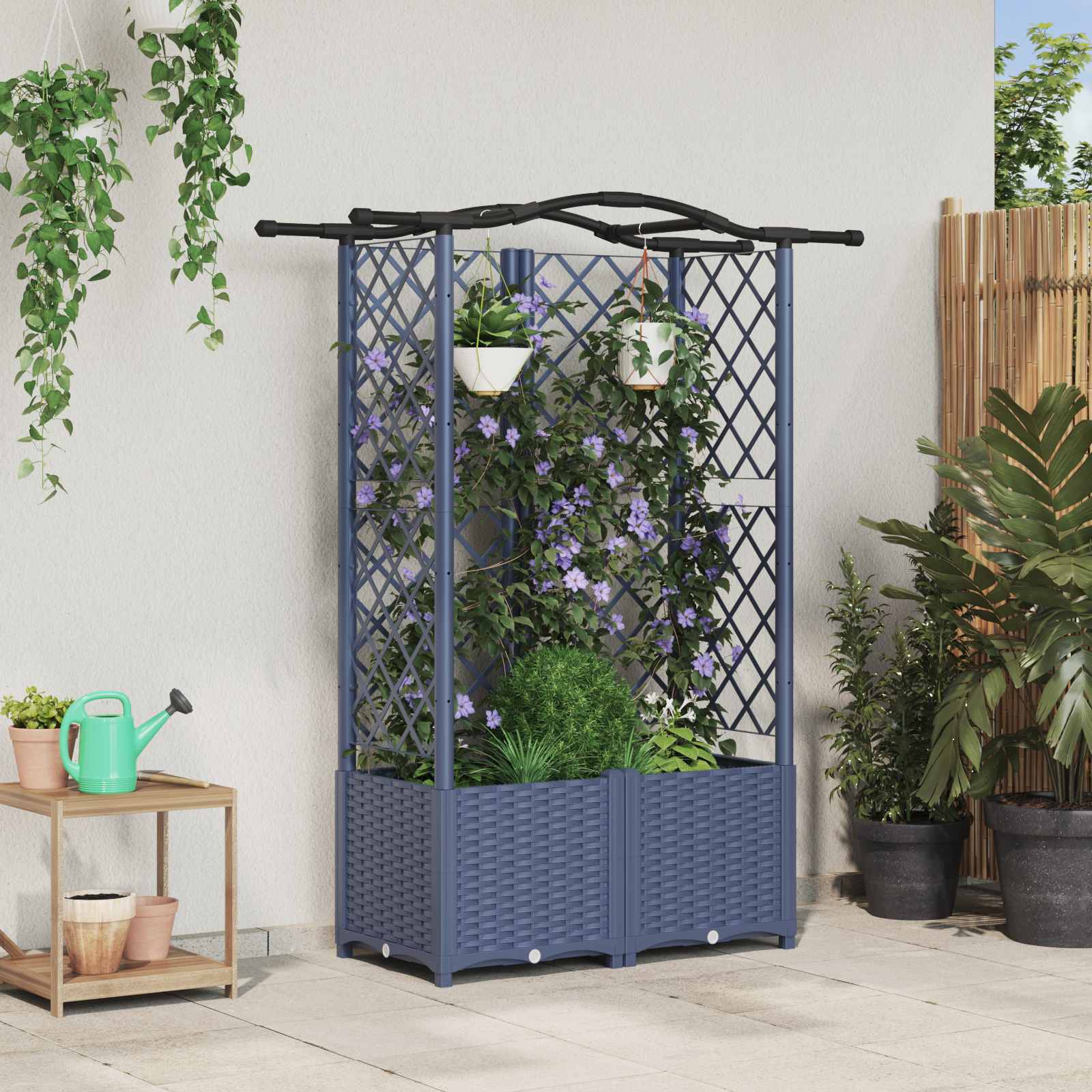 vidaXL Verhoogd Bed met Trellis en Dak Bruin 124 x 40 x 126 cm PP