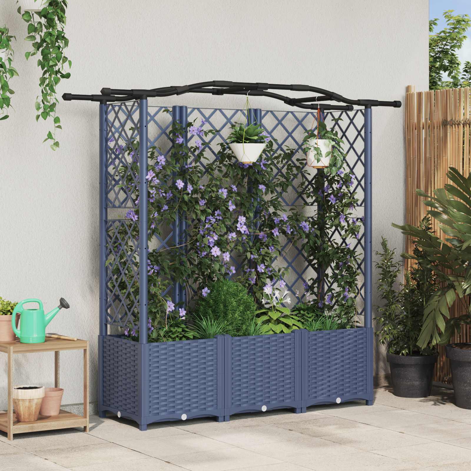 vidaXL Verhoogd Bed met Trellis en Dak Bruin 124 x 40 x 126 cm PP