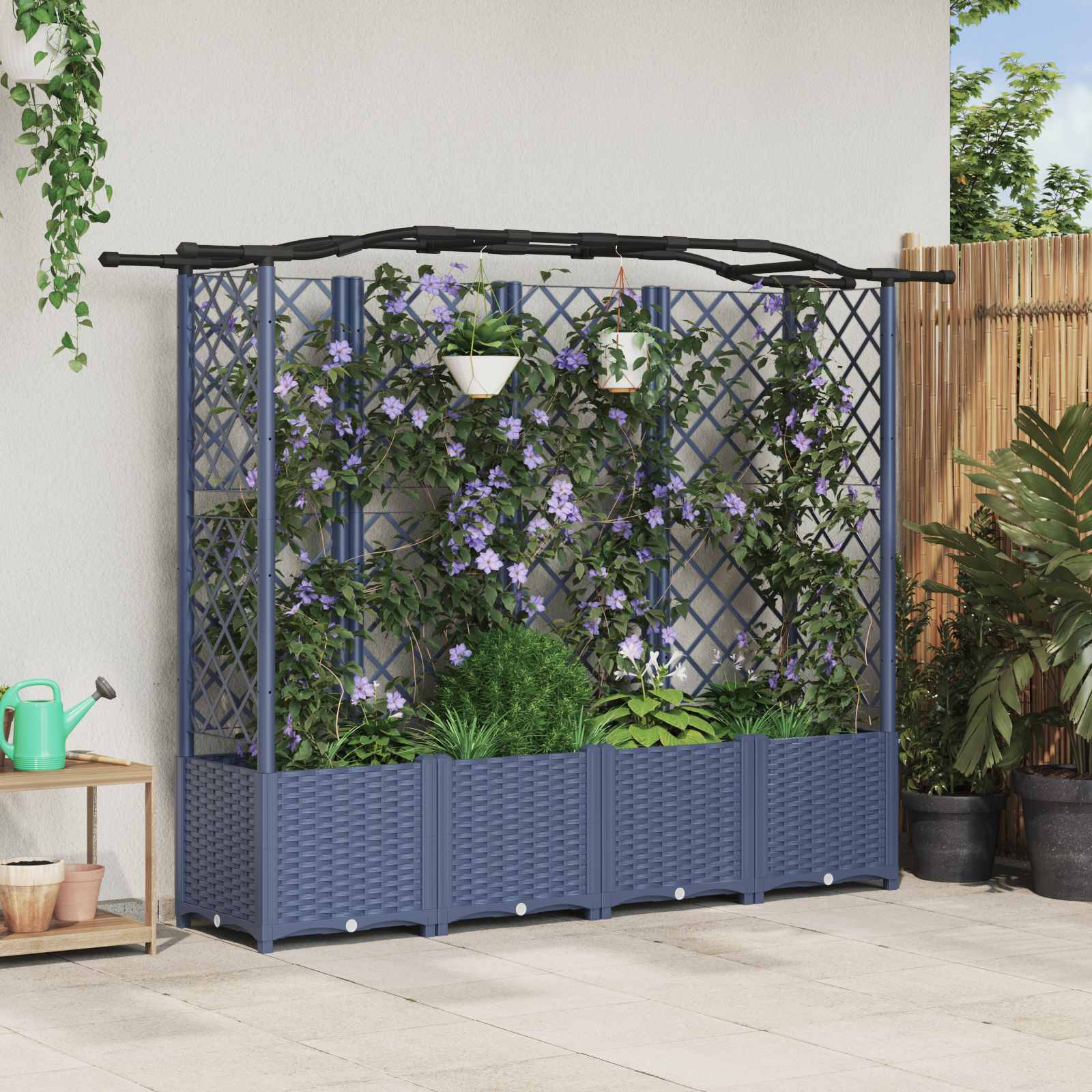 vidaXL Verhoogd Bed met Trellis en Dak Bruin 124 x 40 x 126 cm PP
