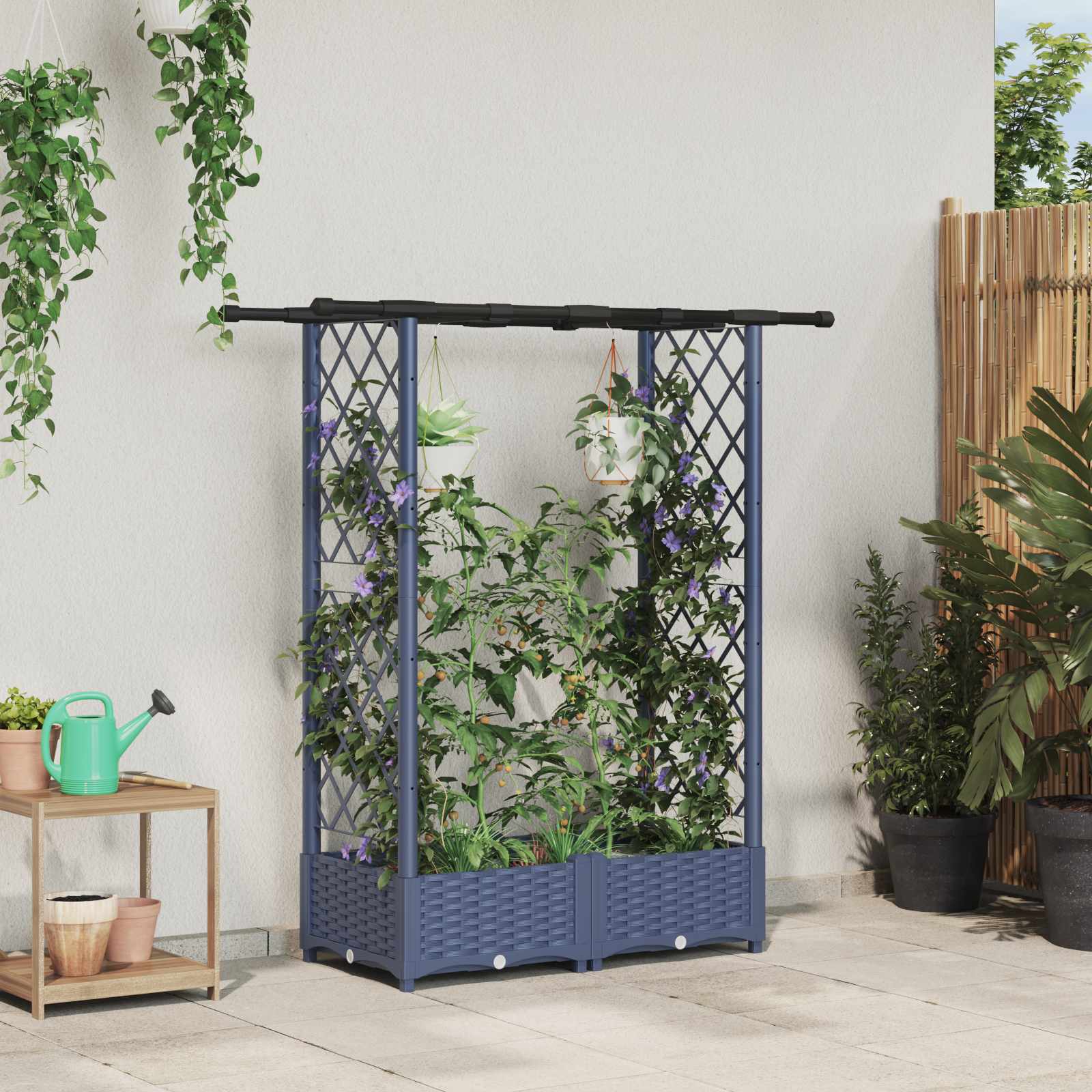 vidaXL Verhoogd Bed met Trellis en Dak Bruin 124 x 40 x 126 cm PP