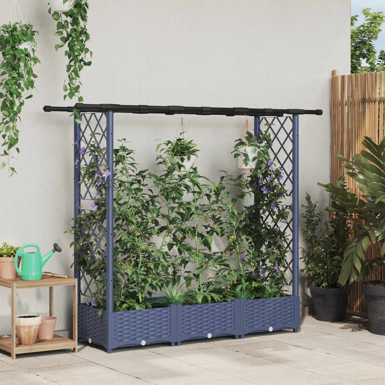 vidaXL Verhoogd Bed met Trellis en Dak Bruin 124 x 40 x 126 cm PP