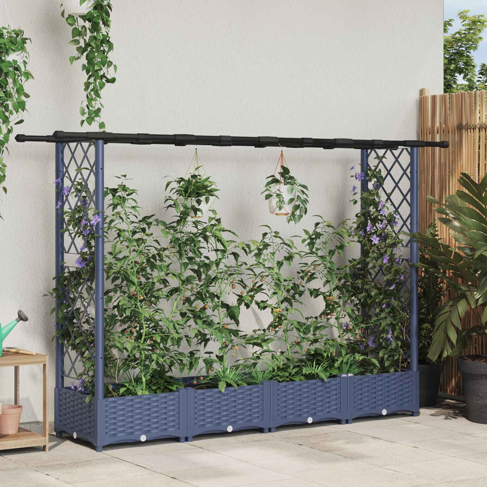 vidaXL Verhoogd Bed met Trellis en Dak Bruin 124 x 40 x 126 cm PP