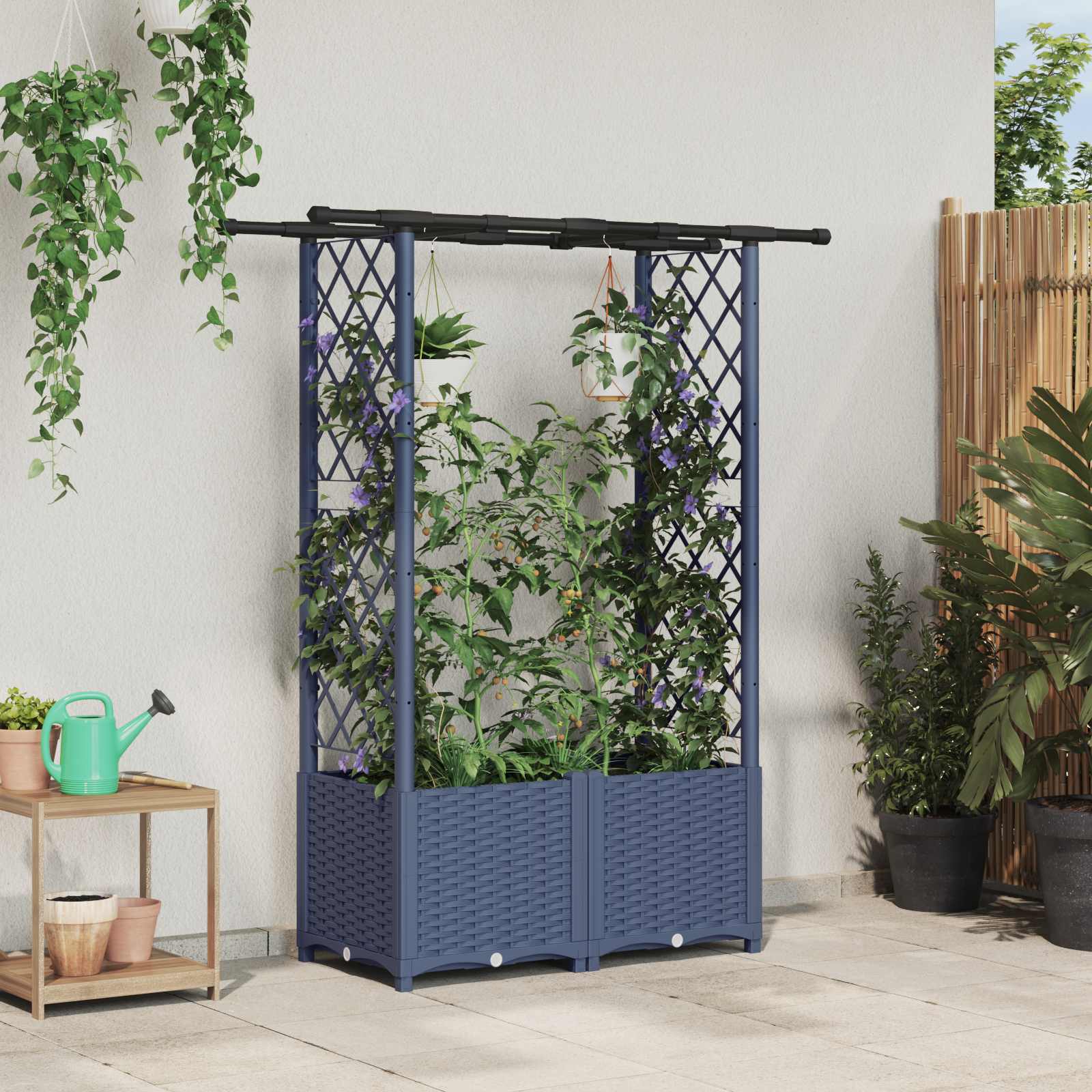 vidaXL Verhoogd Bed met Trellis en Dak Bruin 124 x 40 x 126 cm PP