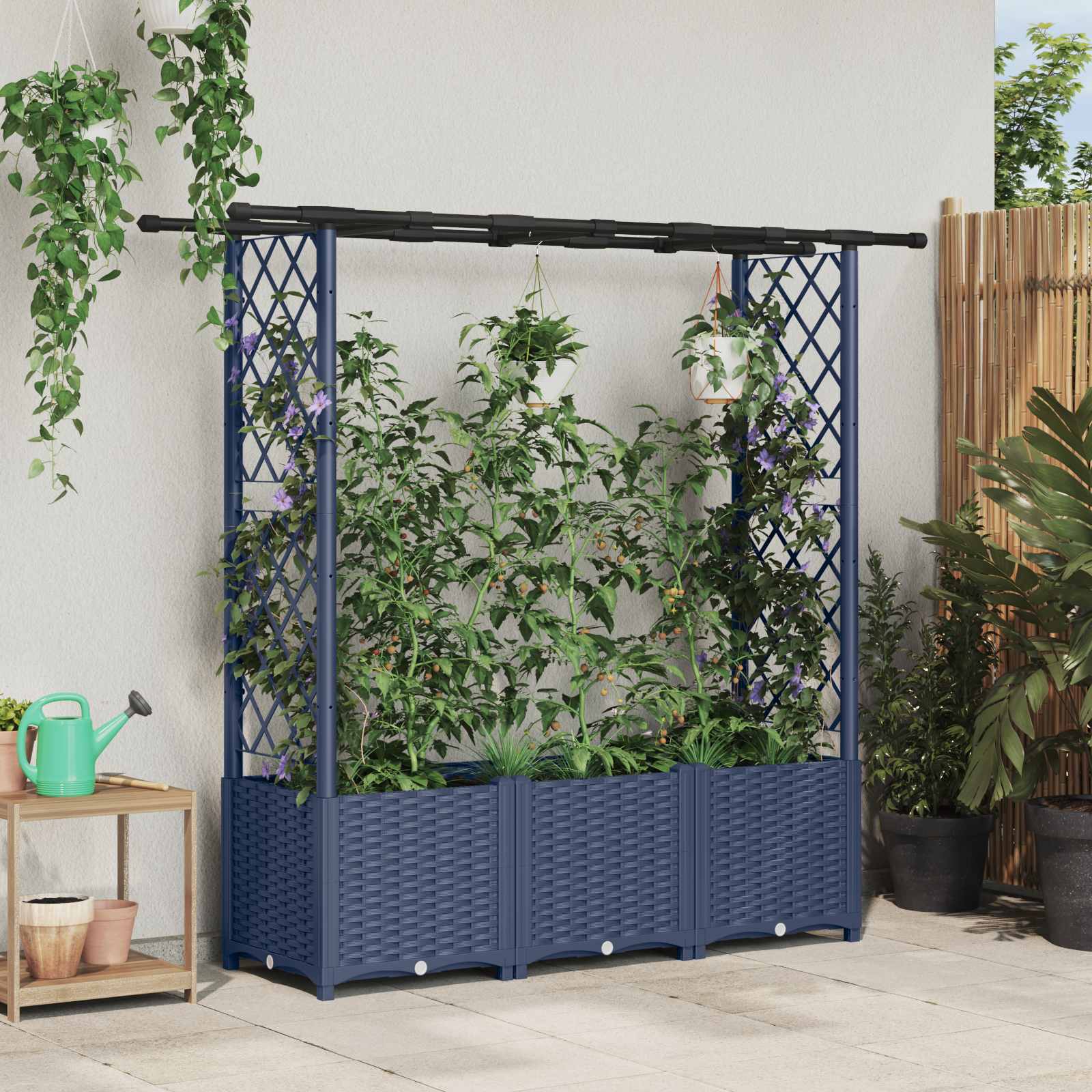 vidaXL Verhoogd Bed met Trellis en Dak Bruin 124 x 40 x 126 cm PP
