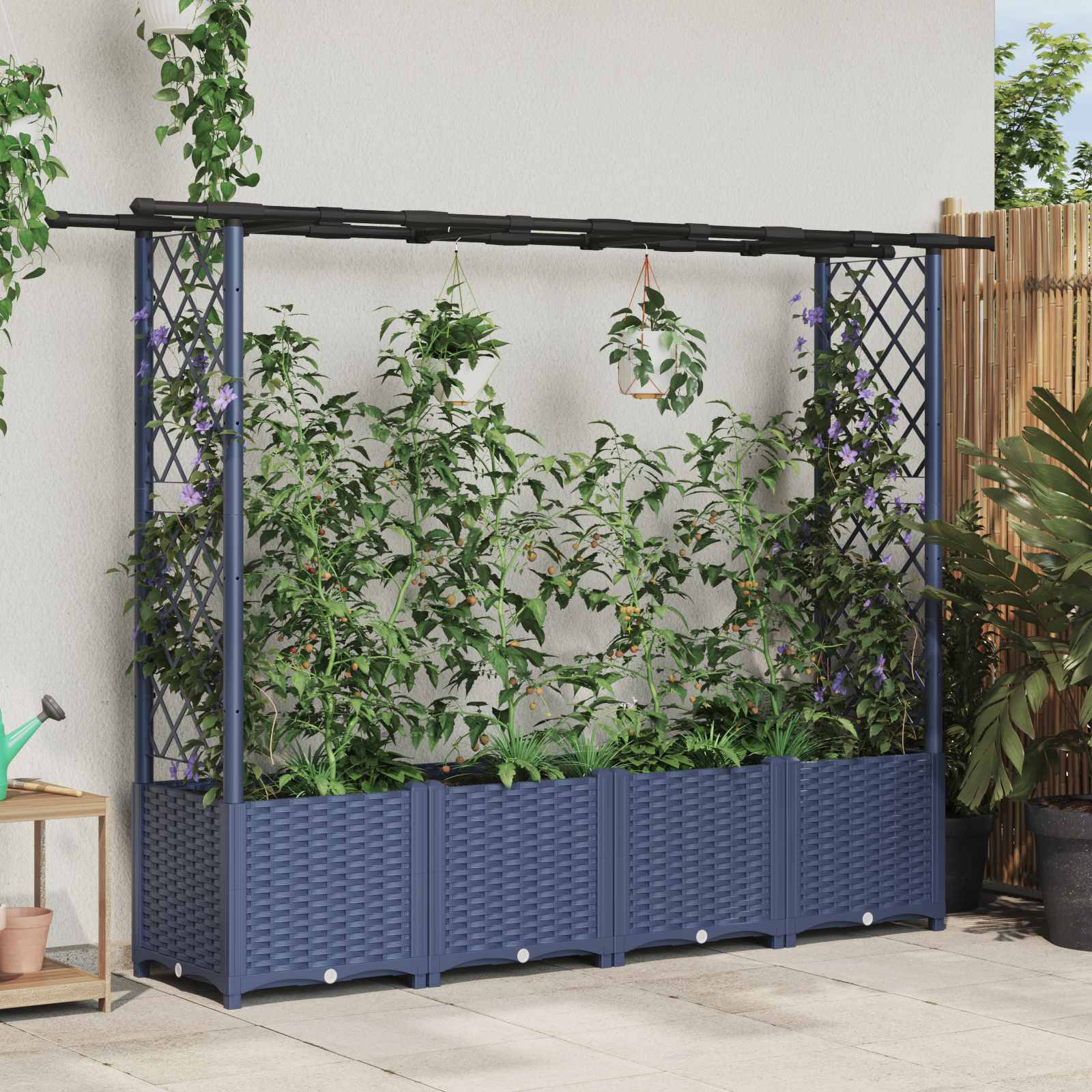 vidaXL Verhoogd Bed met Trellis en Dak Bruin 124 x 40 x 126 cm PP
