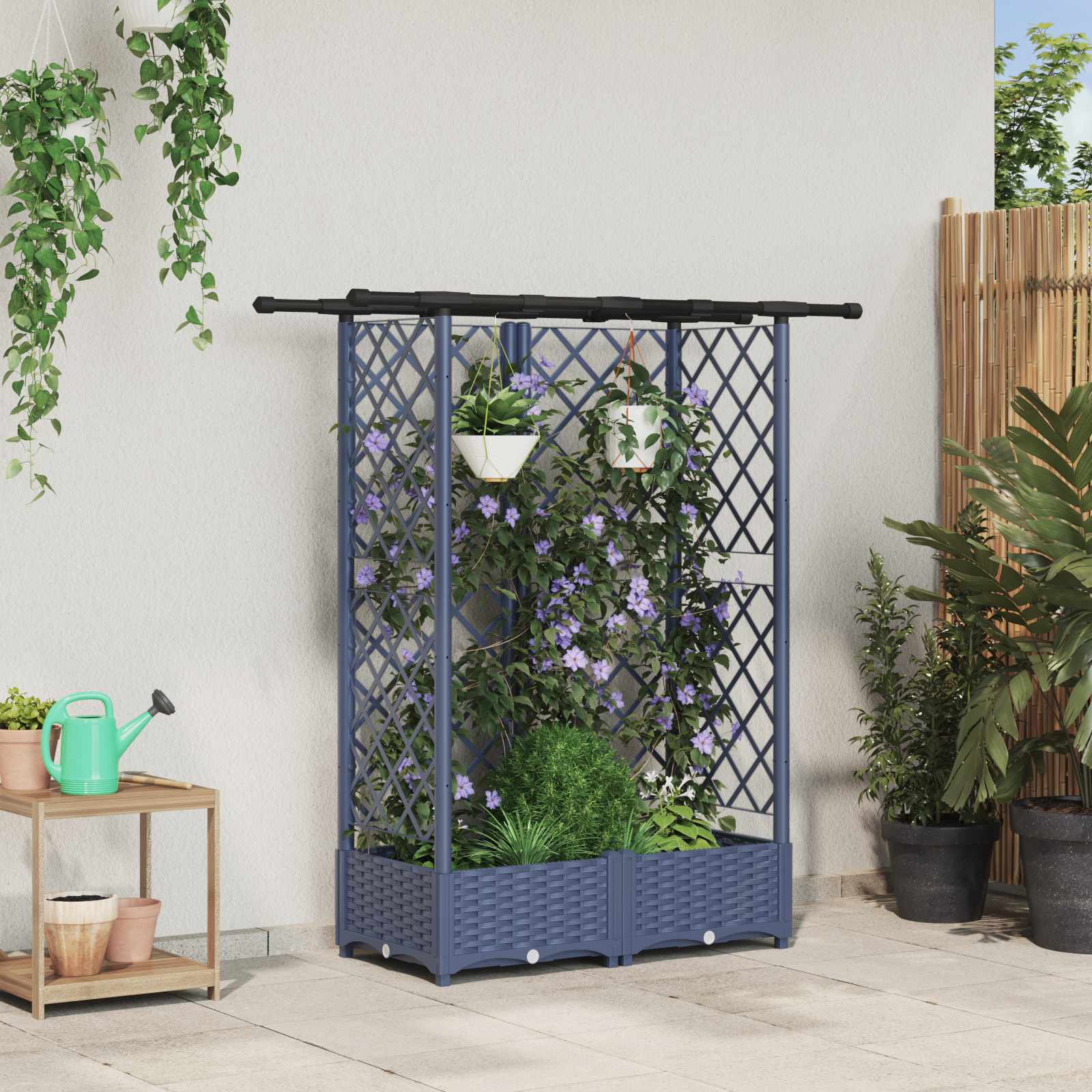 vidaXL Verhoogd Bed met Trellis en Dak Bruin 124 x 40 x 126 cm PP