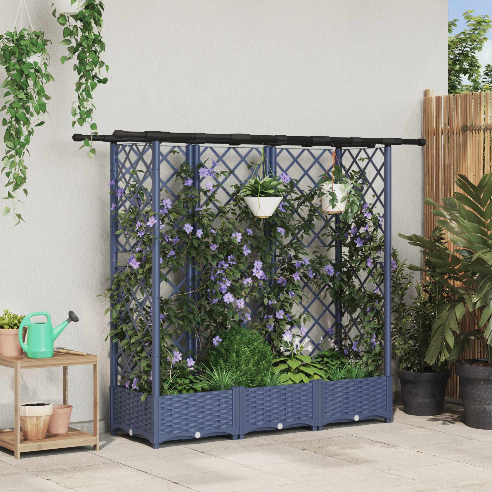 vidaXL Verhoogd Bed met Trellis en Dak Bruin 124 x 40 x 126 cm PP