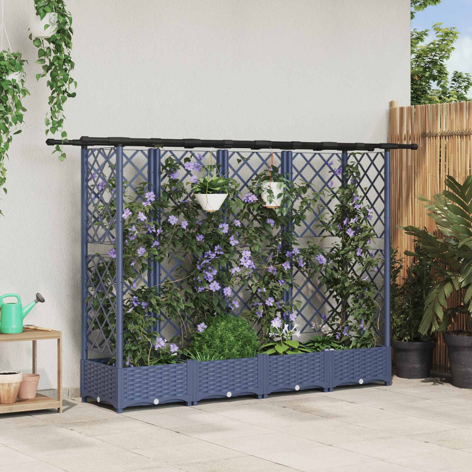 vidaXL Verhoogd Bed met Trellis en Dak Bruin 124 x 40 x 126 cm PP