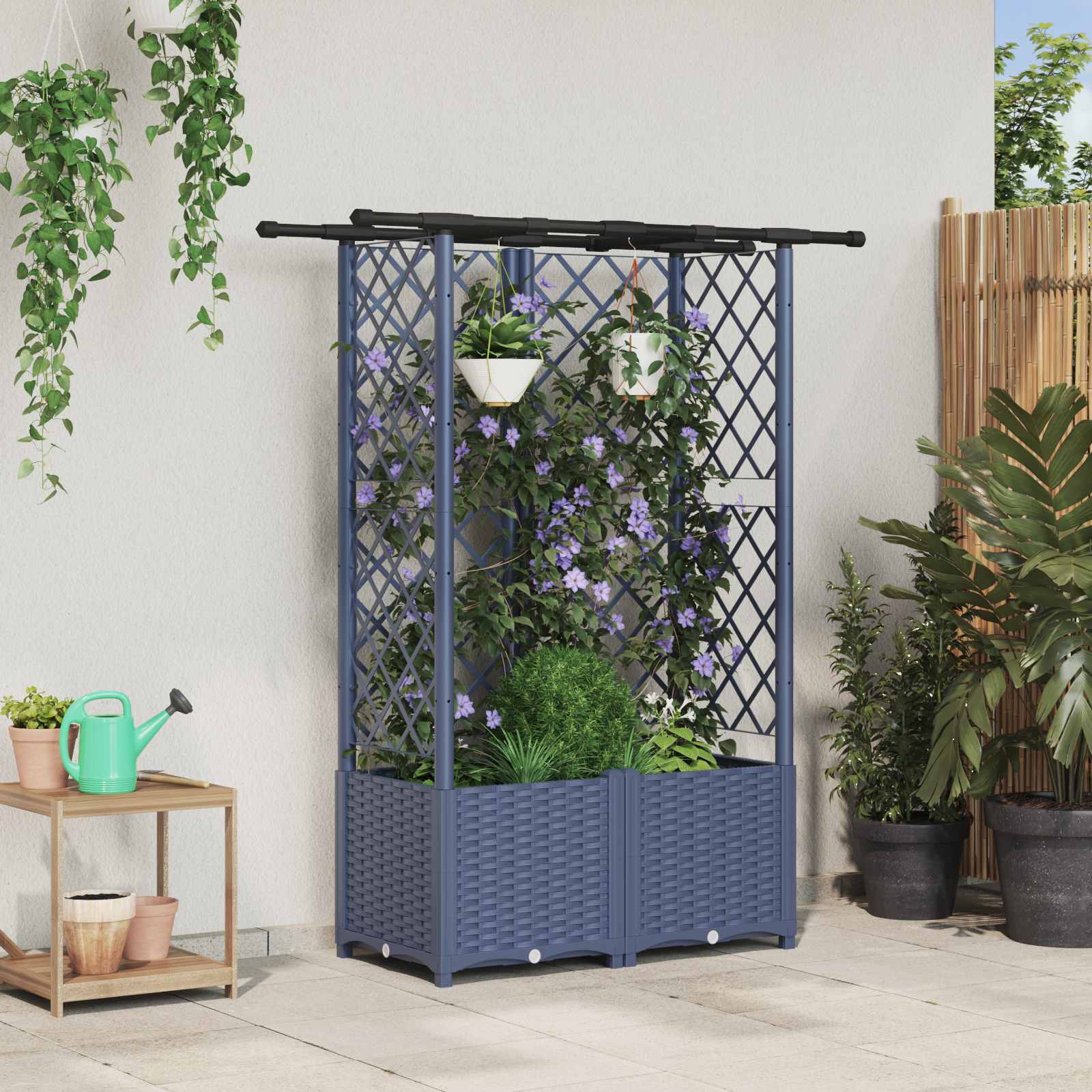 vidaXL Verhoogd Bed met Trellis en Dak Bruin 124 x 40 x 126 cm PP