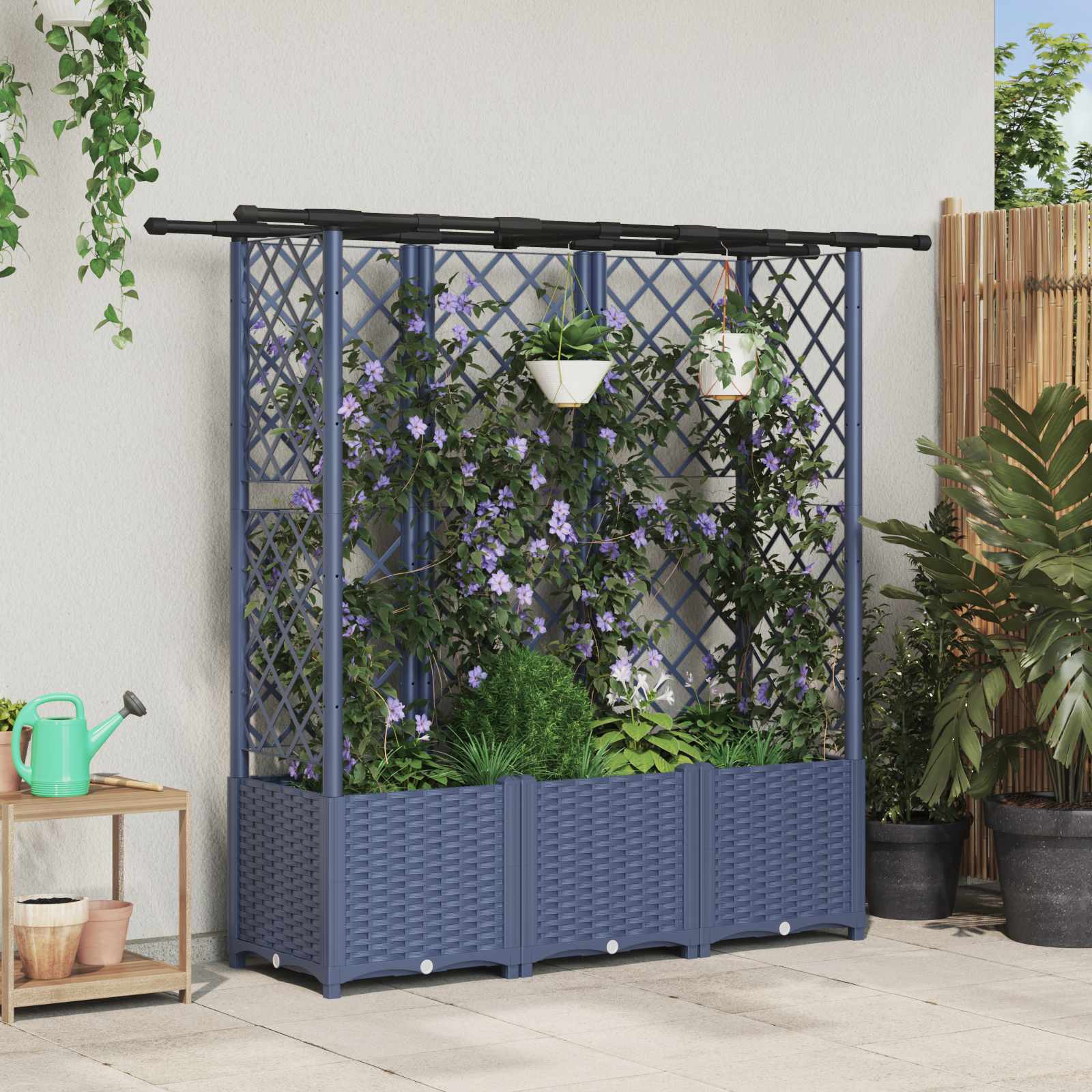 vidaXL Verhoogd Bed met Trellis en Dak Bruin 124 x 40 x 126 cm PP