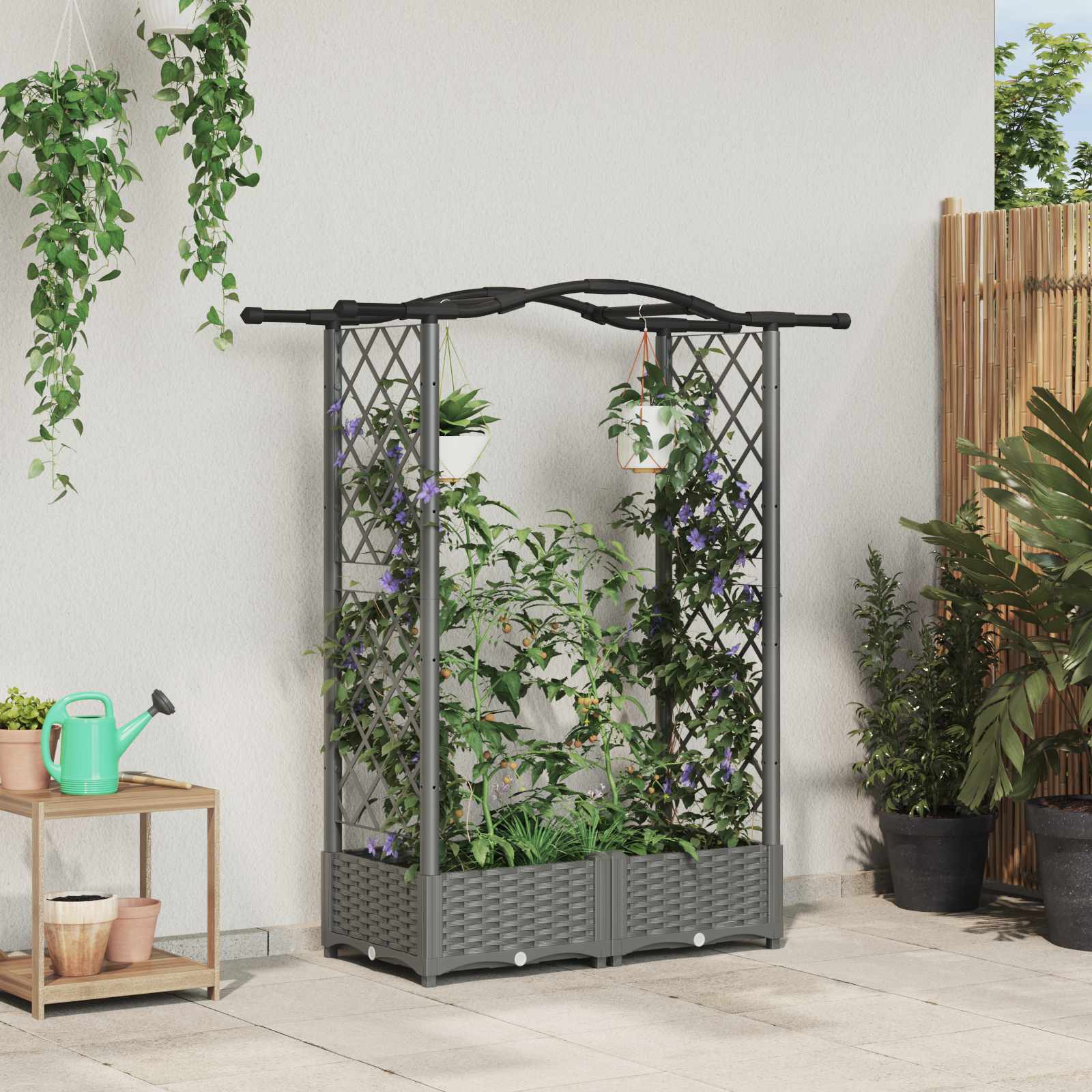 vidaXL Verhoogd Bed met Trellis en Dak Bruin 124 x 40 x 126 cm PP