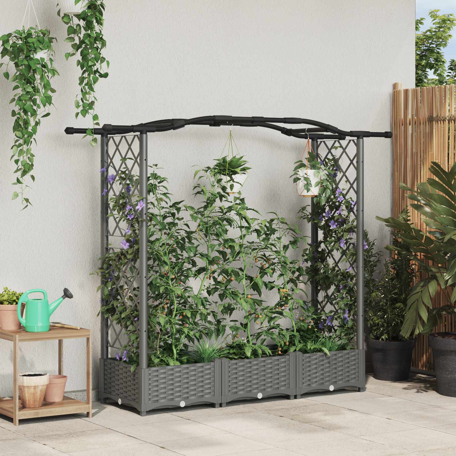 vidaXL Verhoogd Bed met Trellis en Dak Bruin 124 x 40 x 126 cm PP