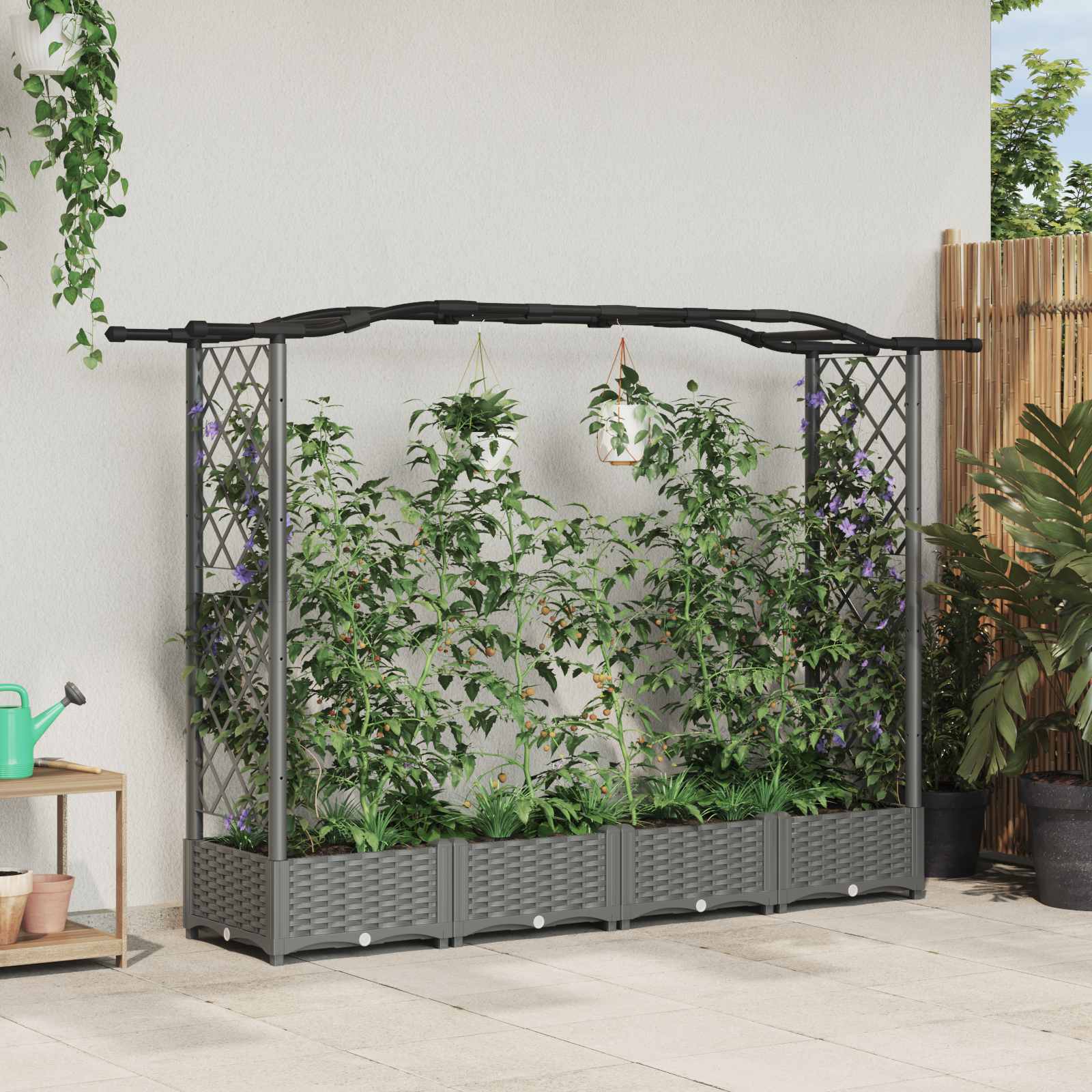 vidaXL Verhoogd Bed met Trellis en Dak Bruin 124 x 40 x 126 cm PP