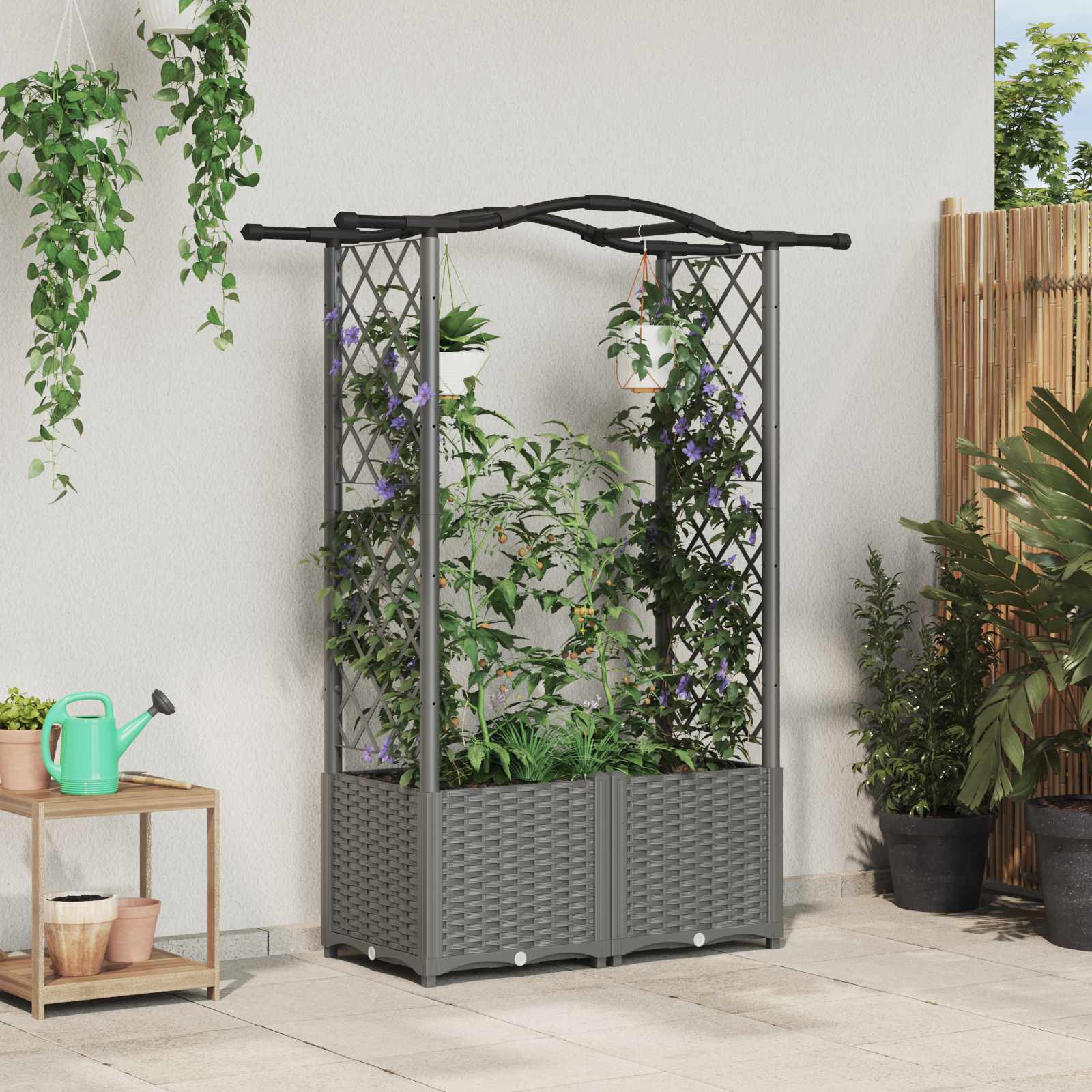 vidaXL Verhoogd Bed met Trellis en Dak Bruin 124 x 40 x 126 cm PP