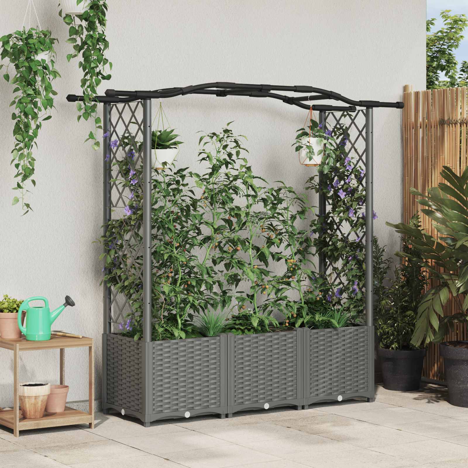 vidaXL Verhoogd Bed met Trellis en Dak Bruin 124 x 40 x 126 cm PP