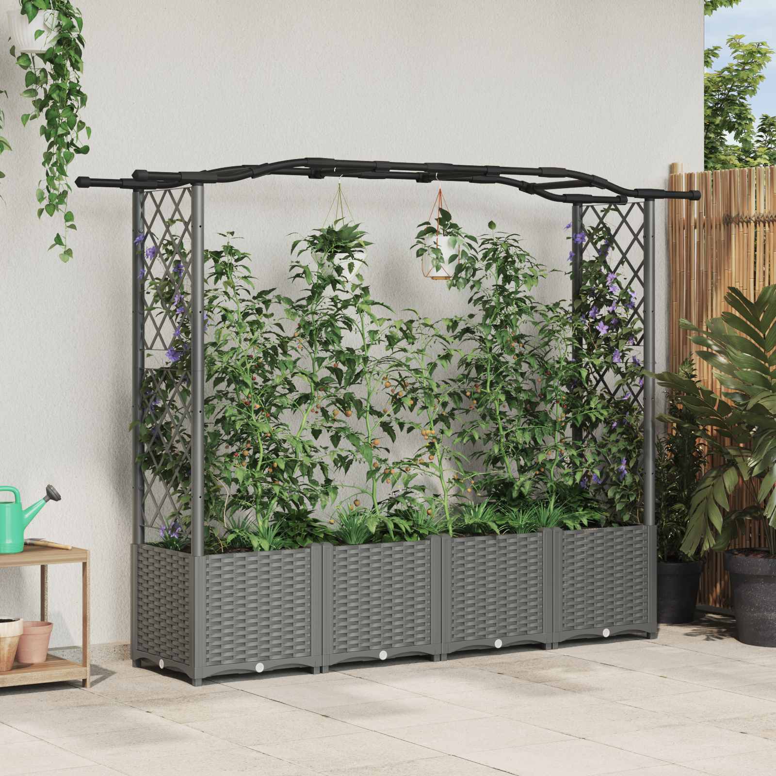 vidaXL Verhoogd Bed met Trellis en Dak Bruin 124 x 40 x 126 cm PP