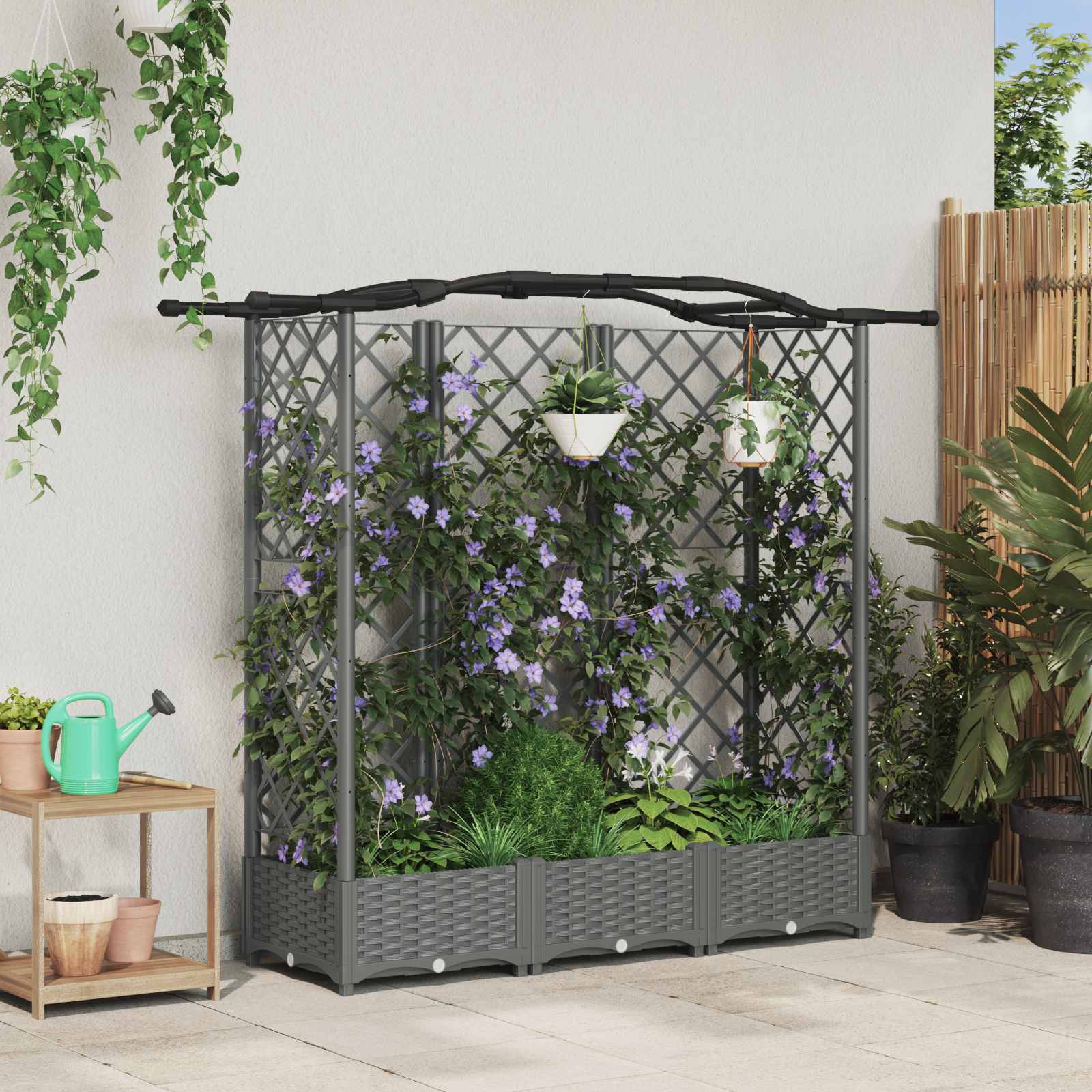 vidaXL Verhoogd Bed met Trellis en Dak Bruin 124 x 40 x 126 cm PP