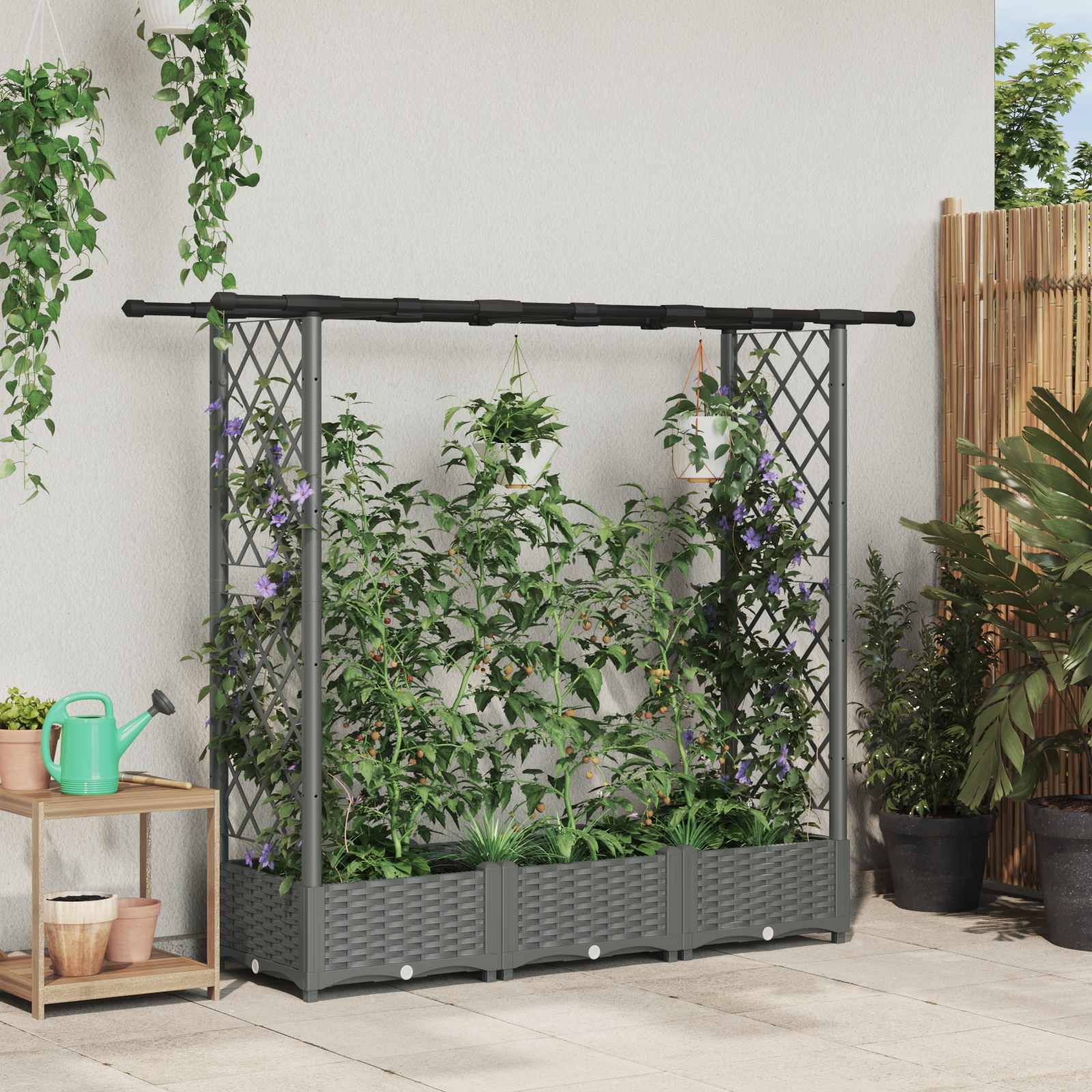 vidaXL Verhoogd Bed met Trellis en Dak Bruin 124 x 40 x 126 cm PP