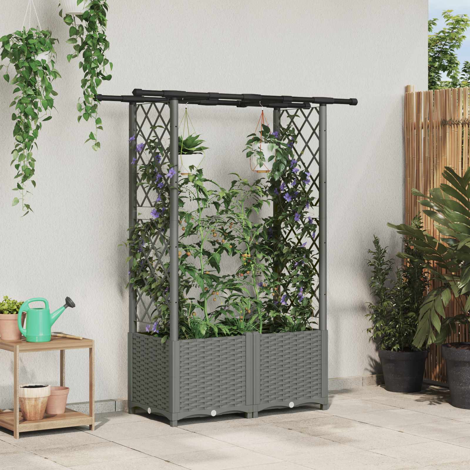 vidaXL Verhoogd Bed met Trellis en Dak Bruin 124 x 40 x 126 cm PP
