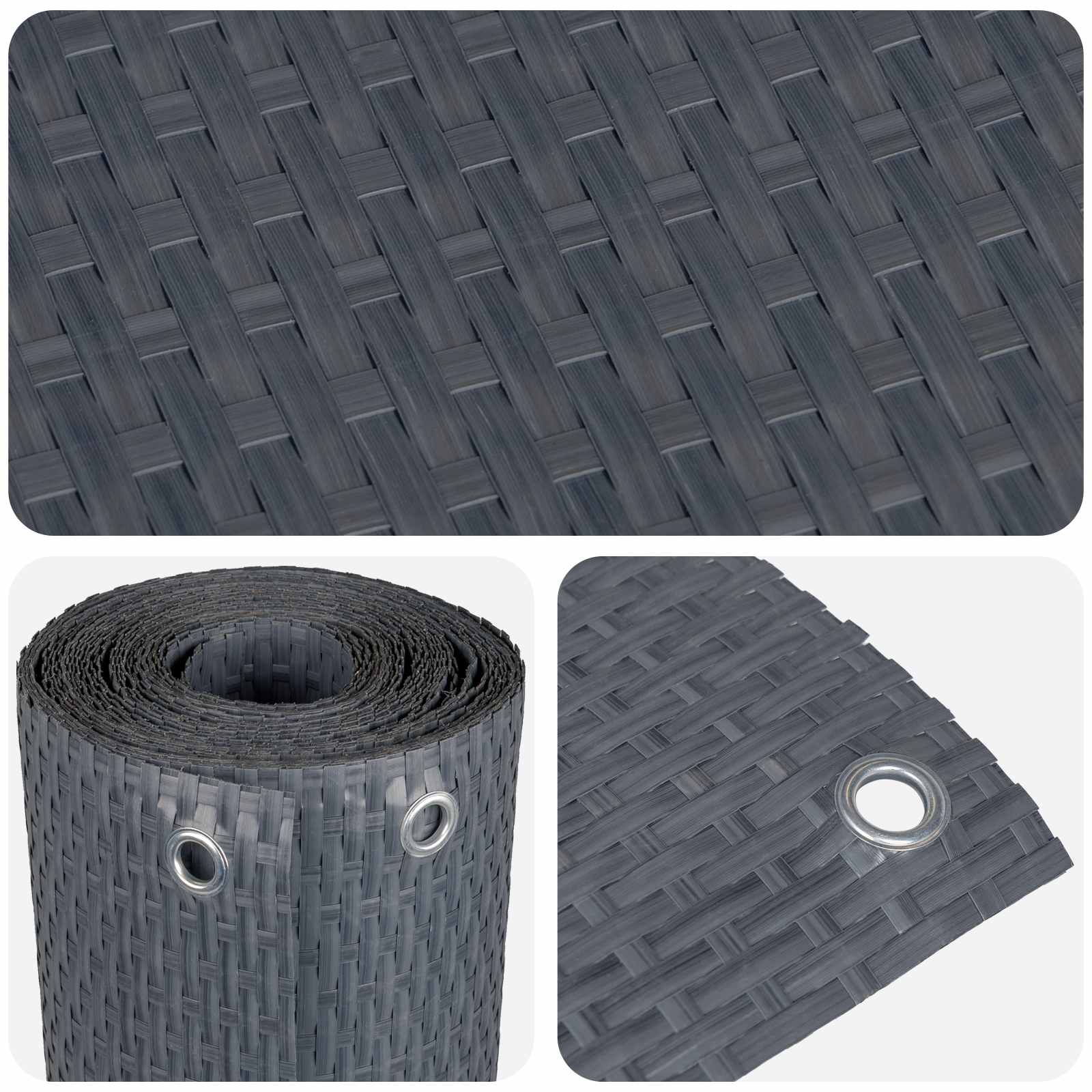 vidaXL Balkonscherm met oogjes Antracietkleurig polyrattan