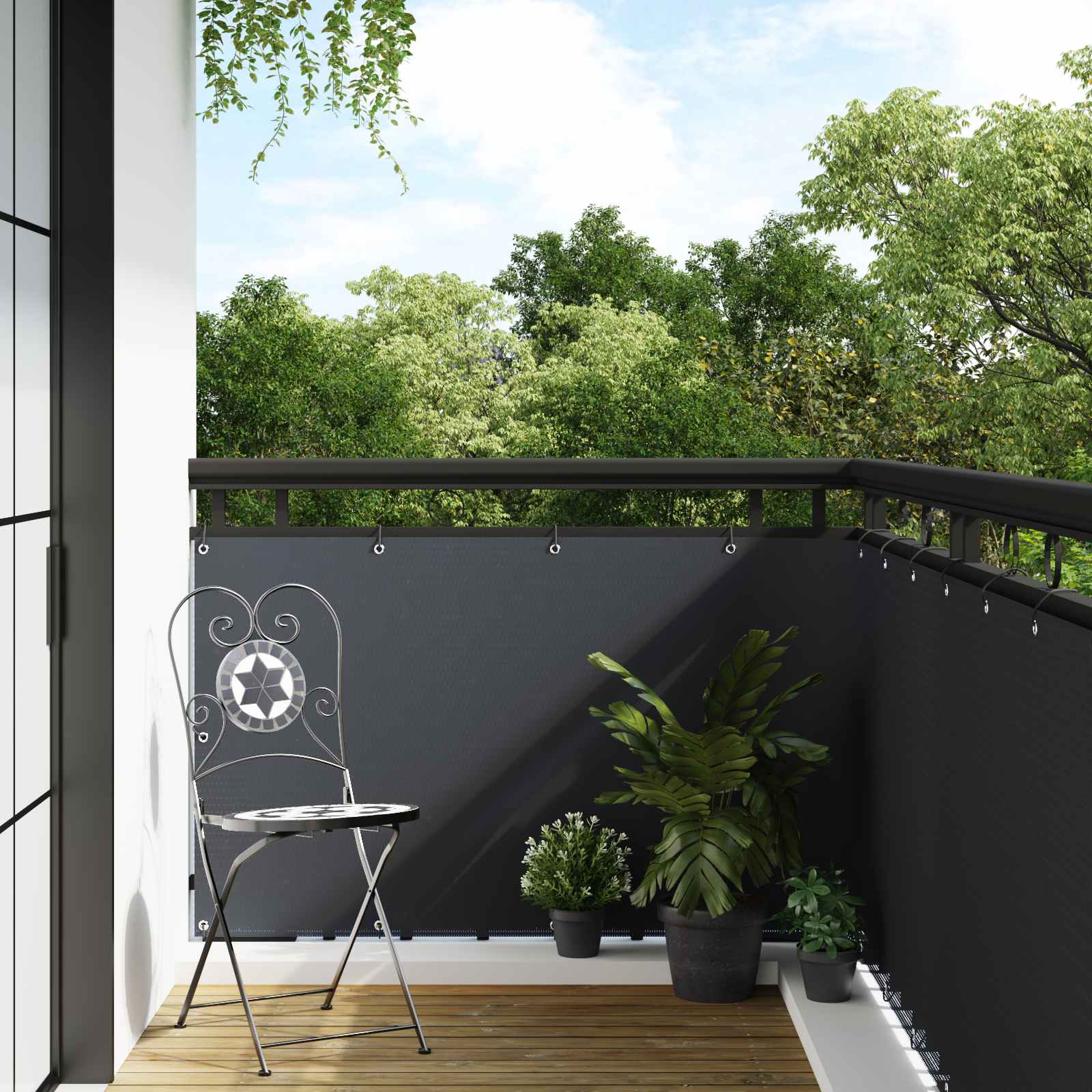 vidaXL Balkonscherm met oogjes Antracietkleurig polyrattan
