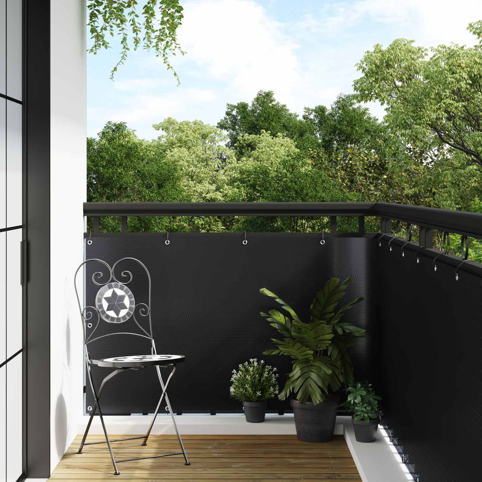 vidaXL Balkonscherm met oogjes Antracietkleurig polyrattan