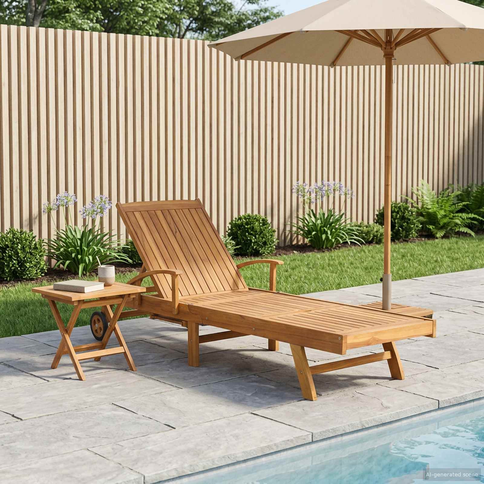 vidaXL Ligbed met tafel Bruin Massief Teakhout