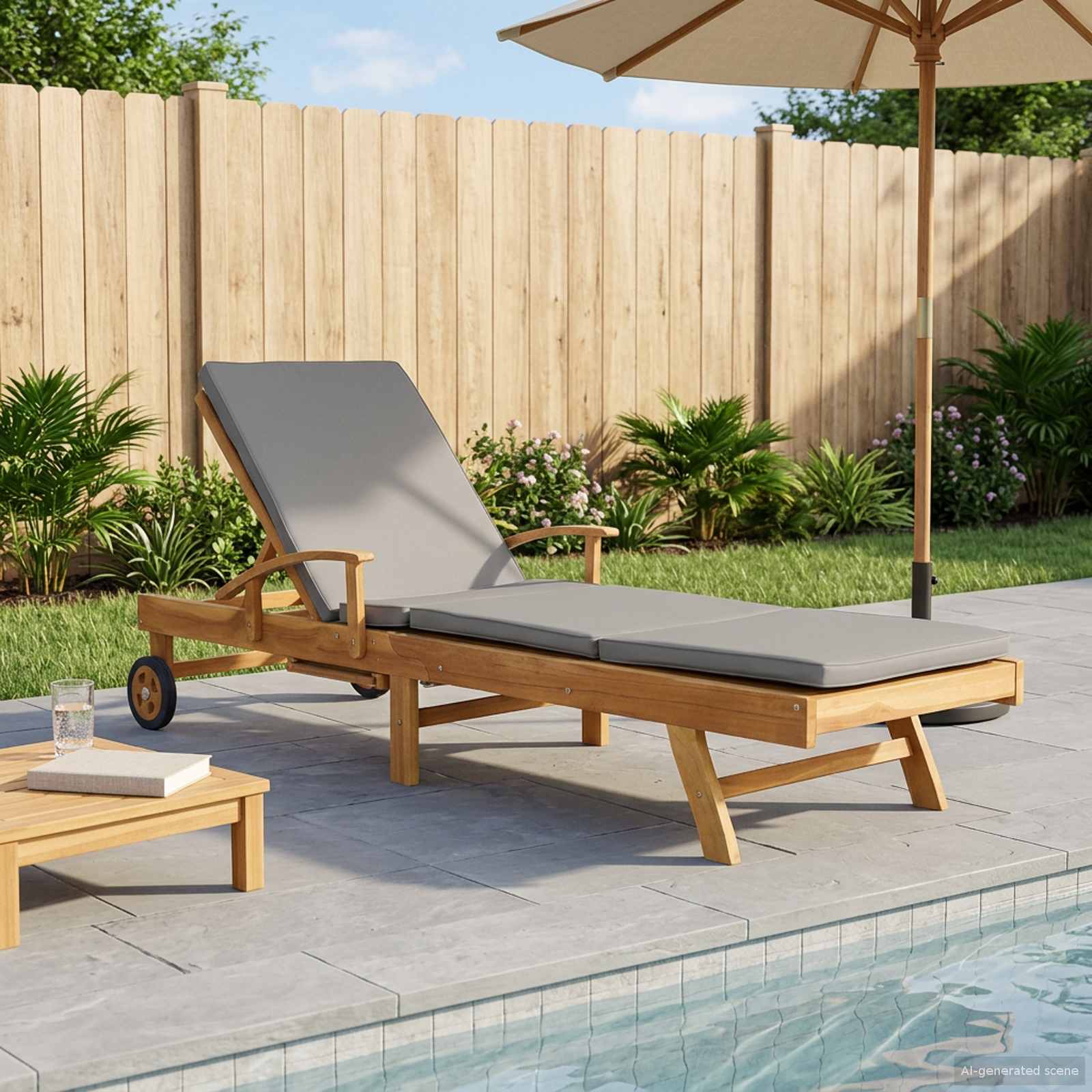 vidaXL Ligbed met tafel Bruin Massief Teakhout