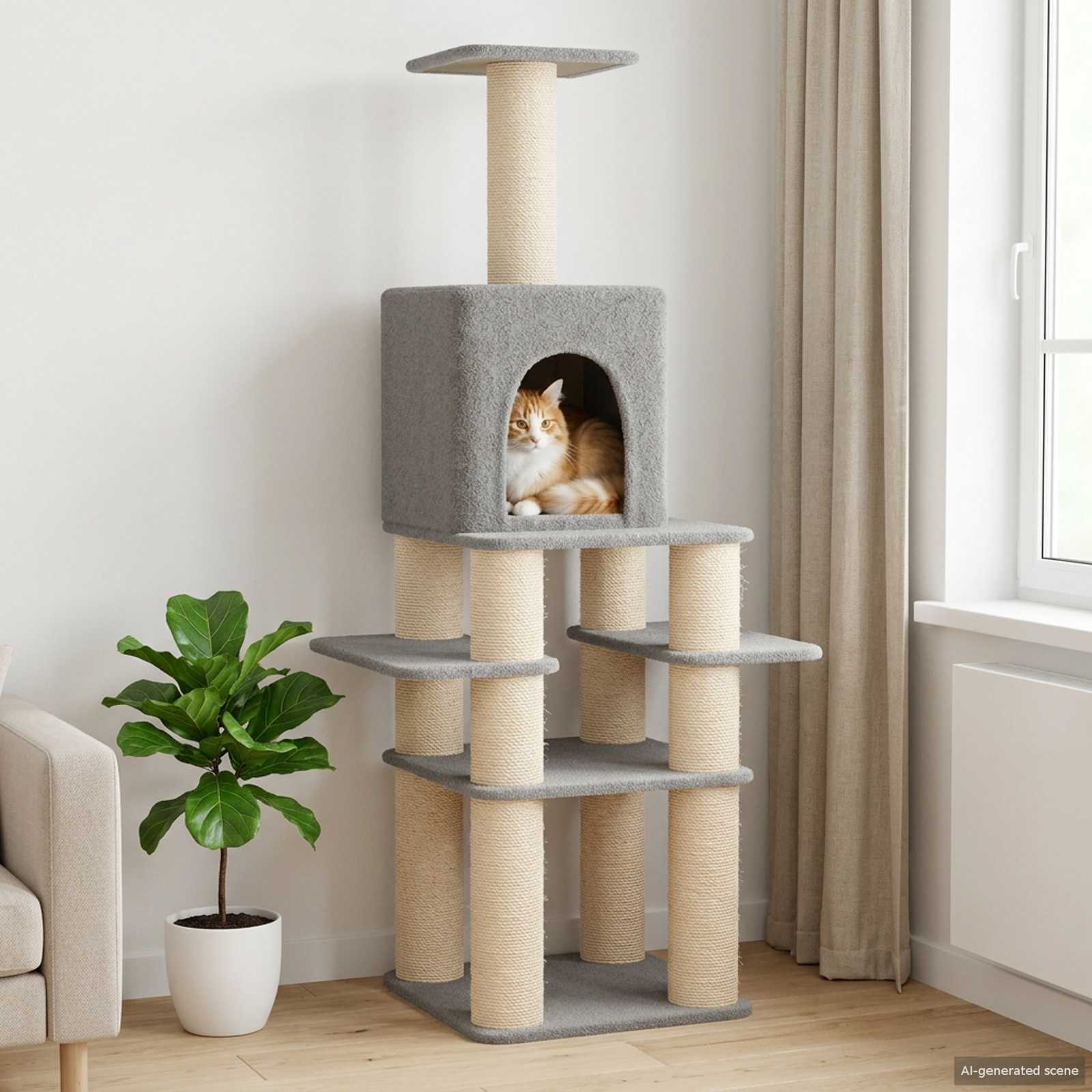 vidaXL Kattenboom met sisal krabpalen Lichtgrijs 180 cm