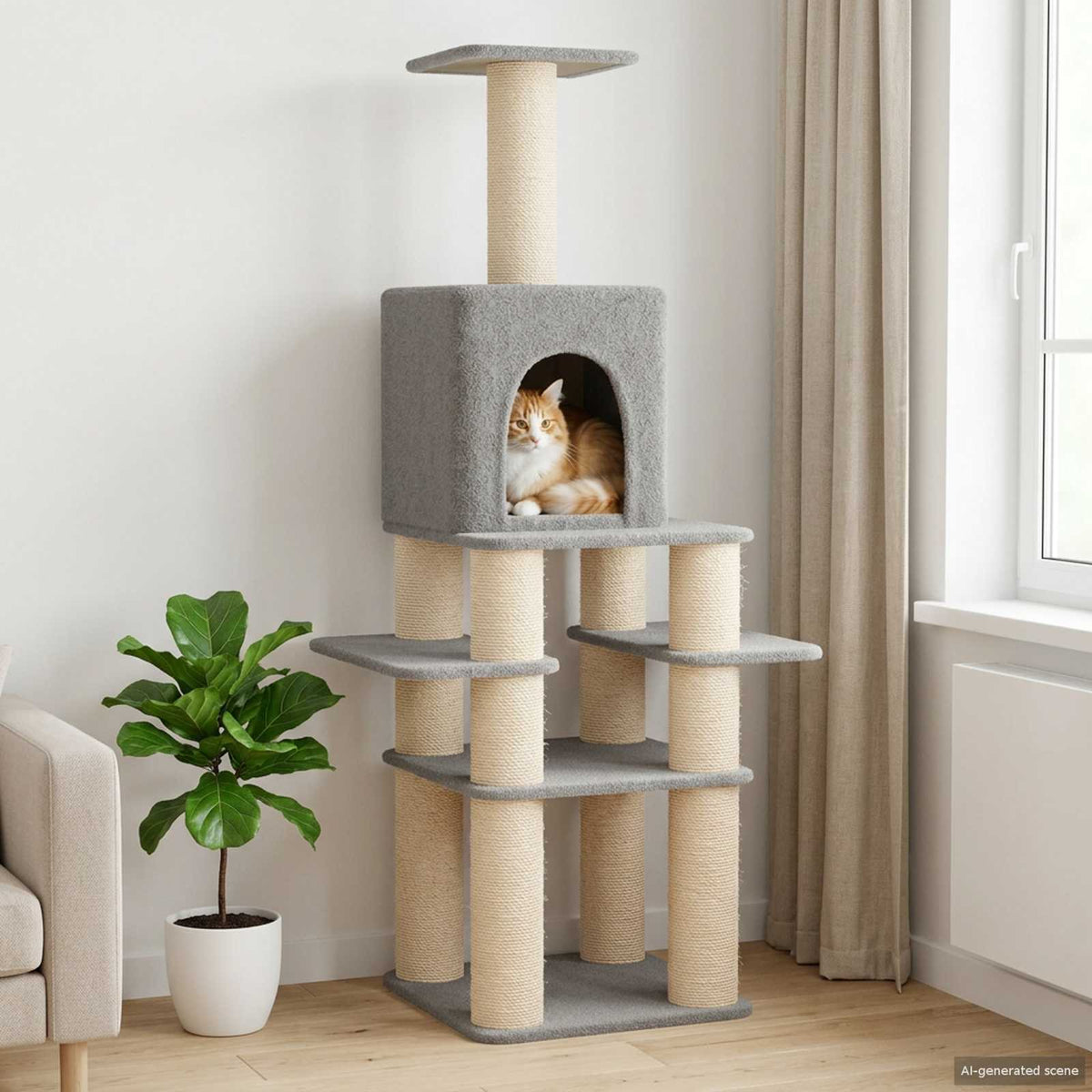 vidaXL Kattenboom met sisal krabpalen Lichtgrijs 180 cm