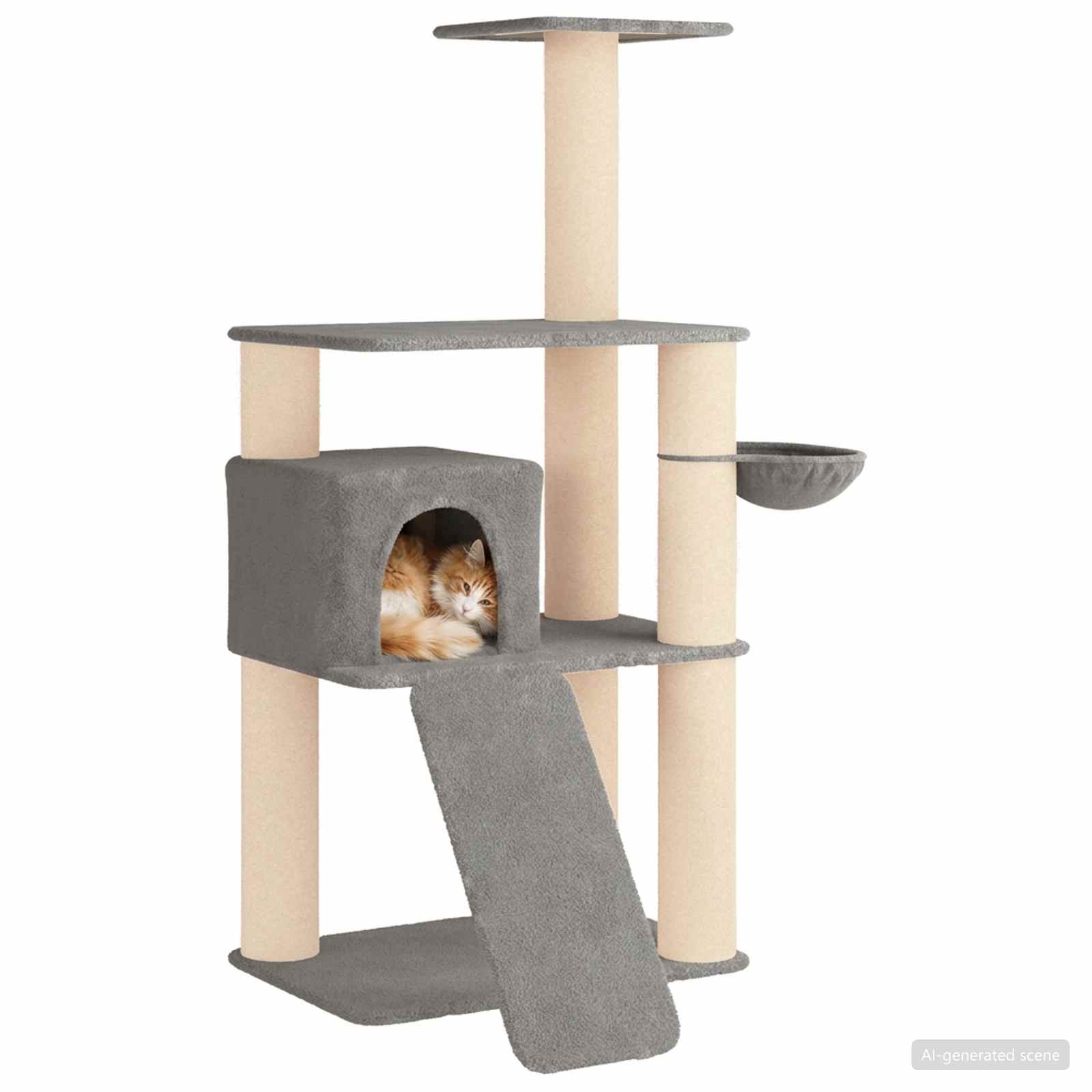 vidaXL Kattenboom met sisal krabpalen Lichtgrijs 173 cm