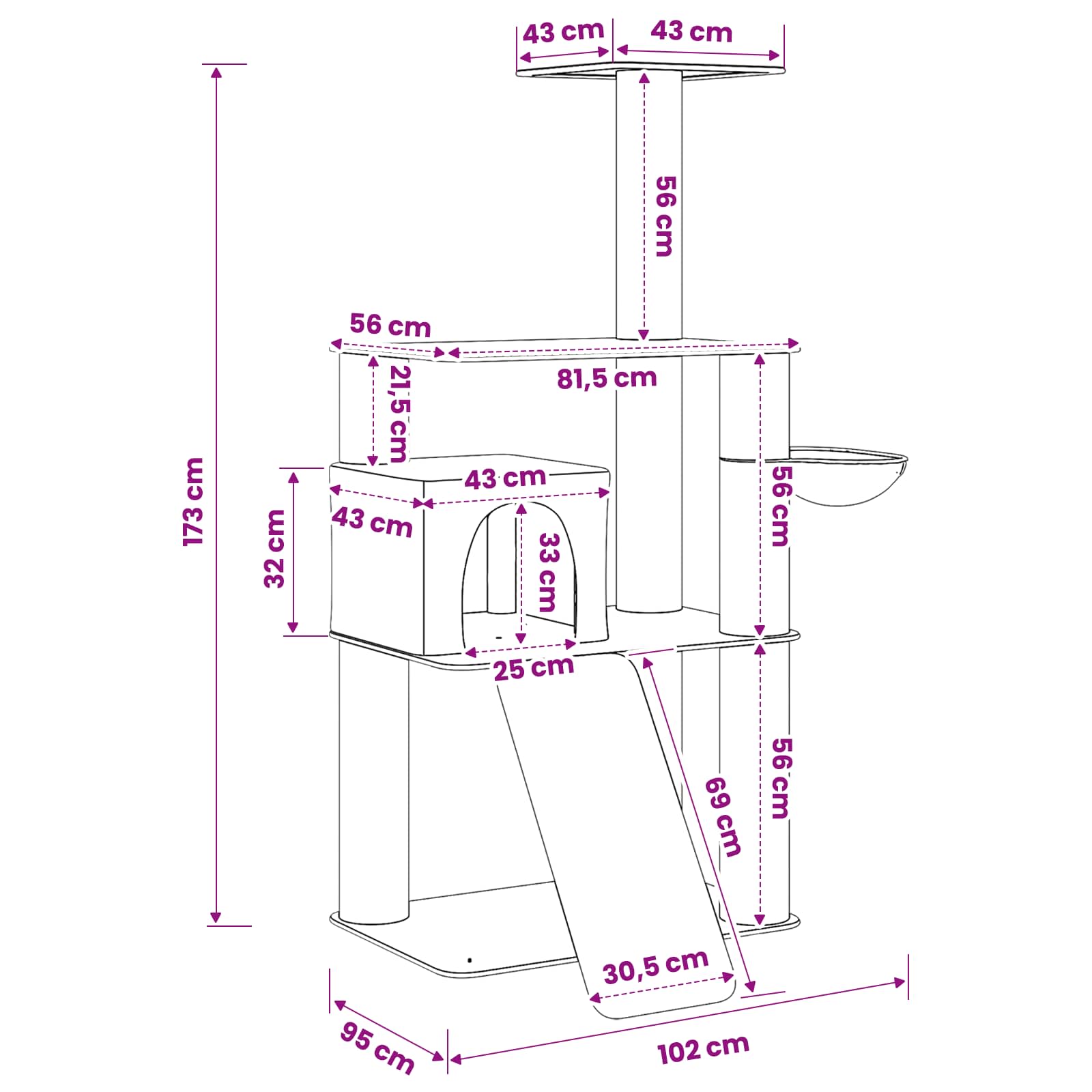 vidaXL Kattenboom met sisal krabpalen Lichtgrijs 173 cm