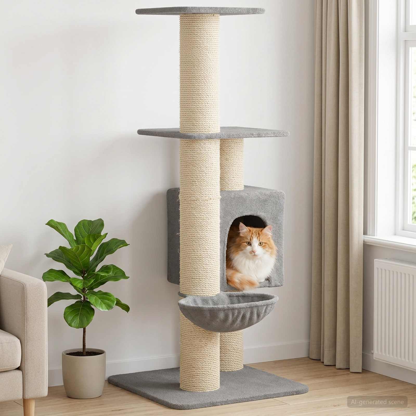 vidaXL Kattenboom met sisal krabpalen Lichtgrijs 137 cm