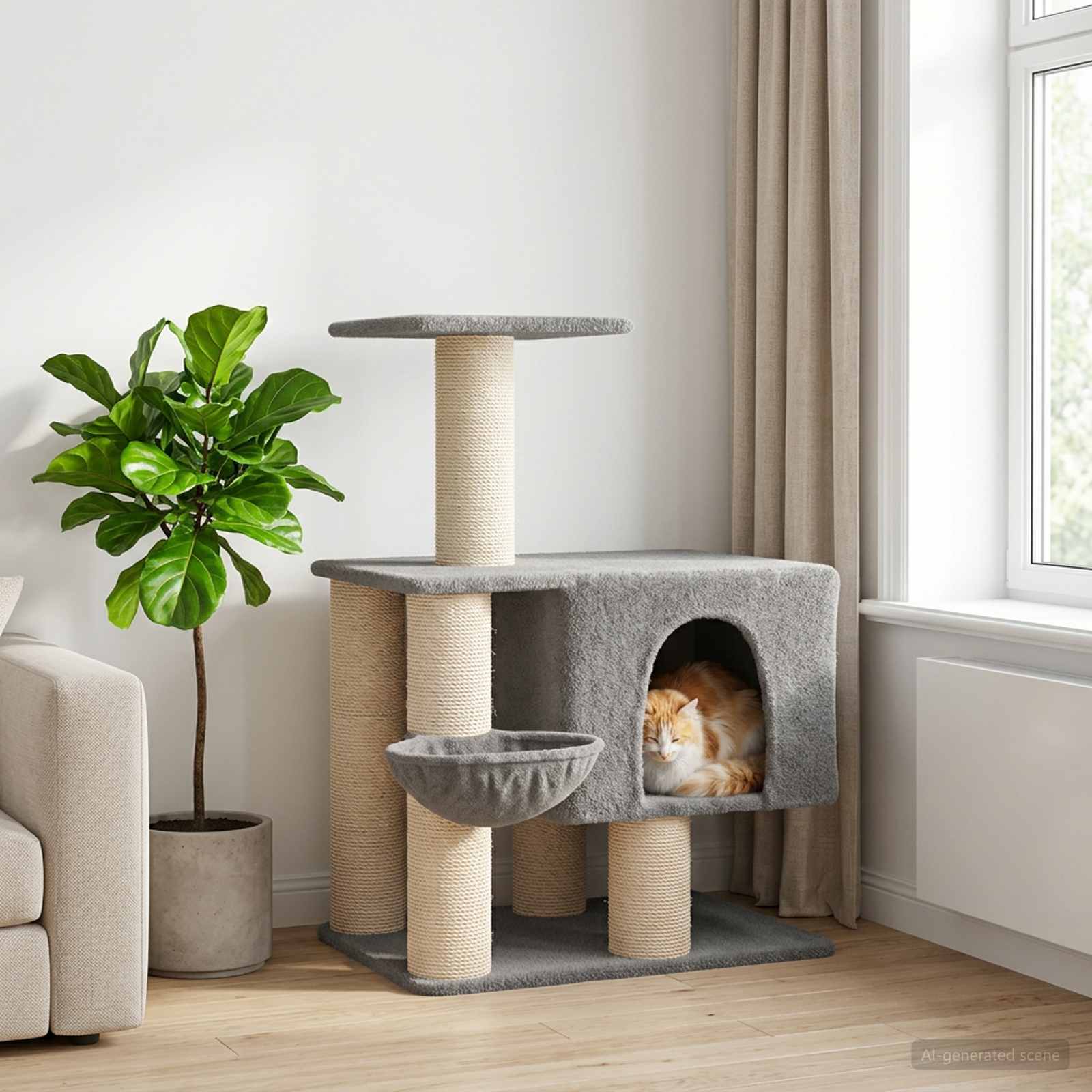 vidaXL Kattenboom met sisal krabpalen Lichtgrijs 96 cm