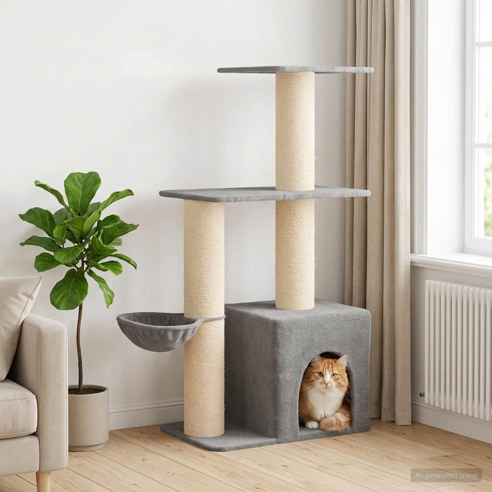 vidaXL Kattenboom met sisal krabpalen Lichtgrijs 133 cm