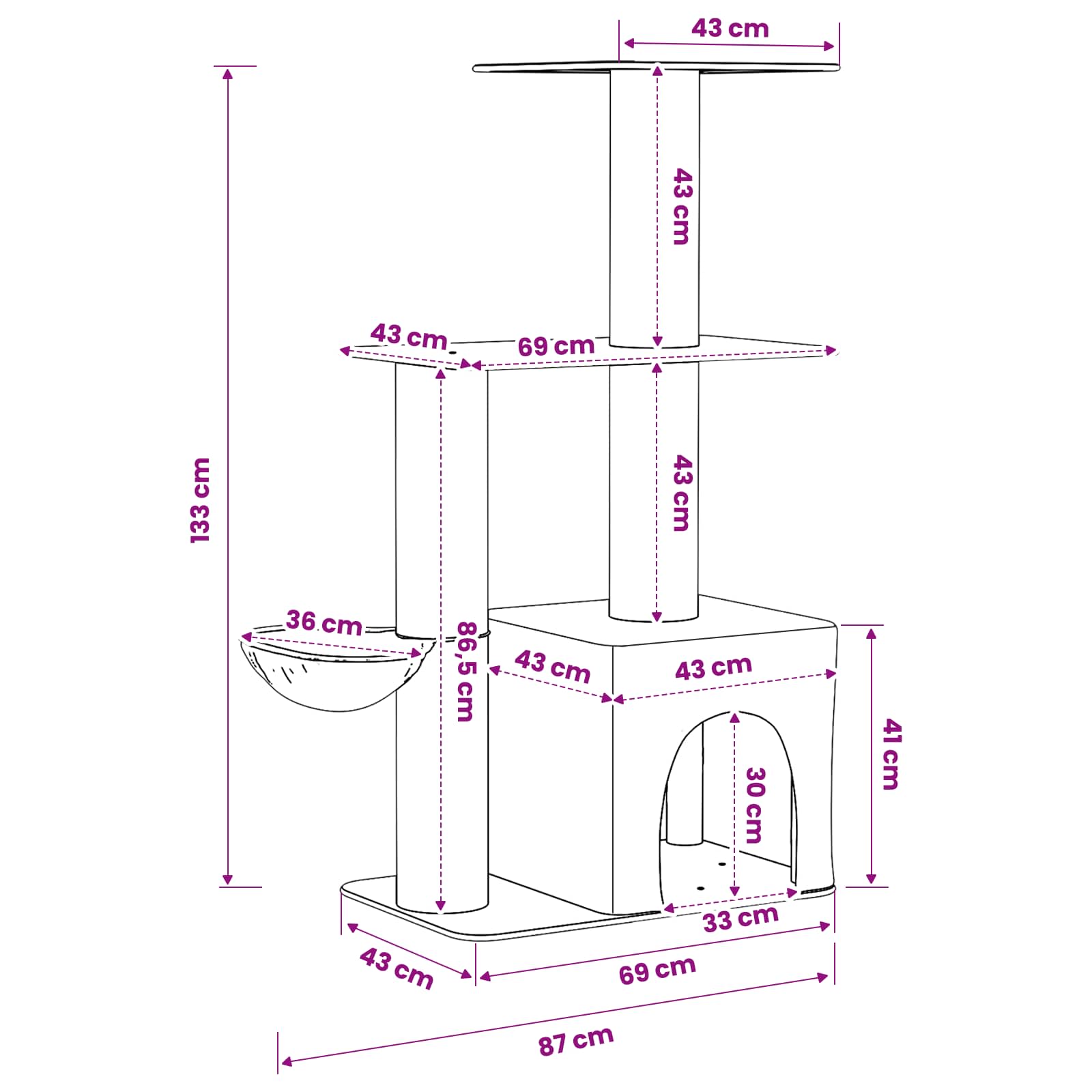 vidaXL Kattenboom met sisal krabpalen Lichtgrijs 133 cm