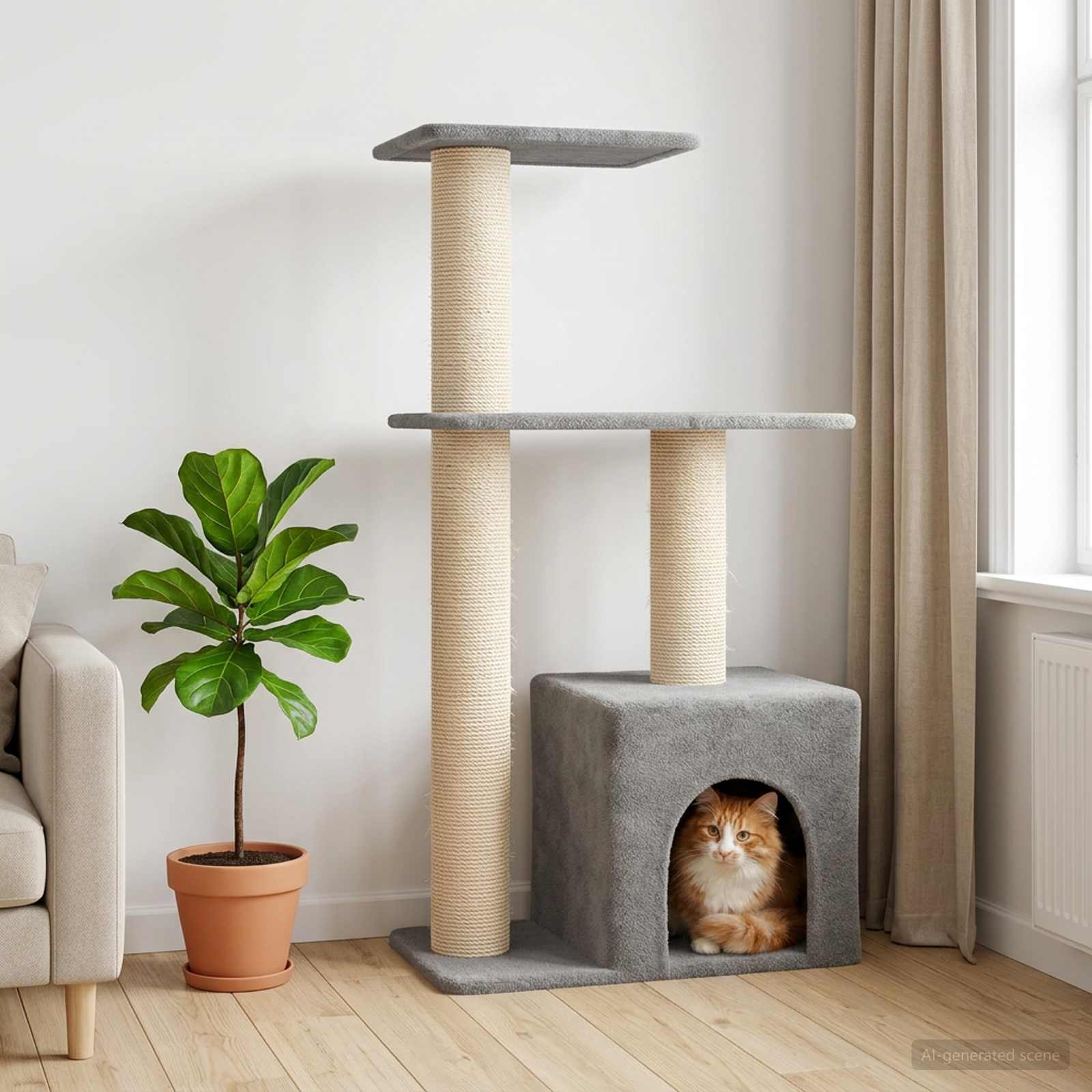 vidaXL Kattenboom met sisal krabpalen Lichtgrijs 133 cm