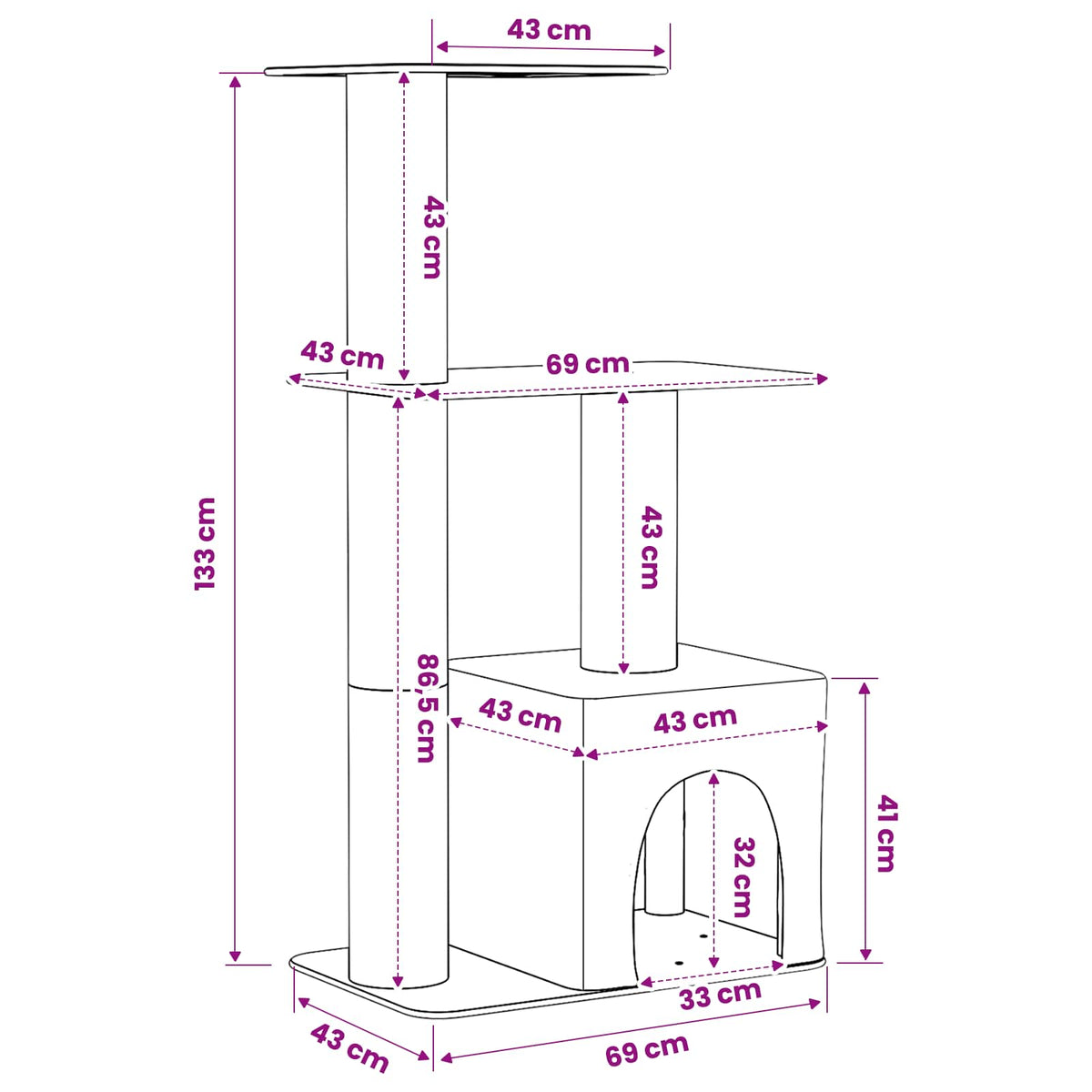 vidaXL Kattenboom met sisal krabpalen Lichtgrijs 133 cm