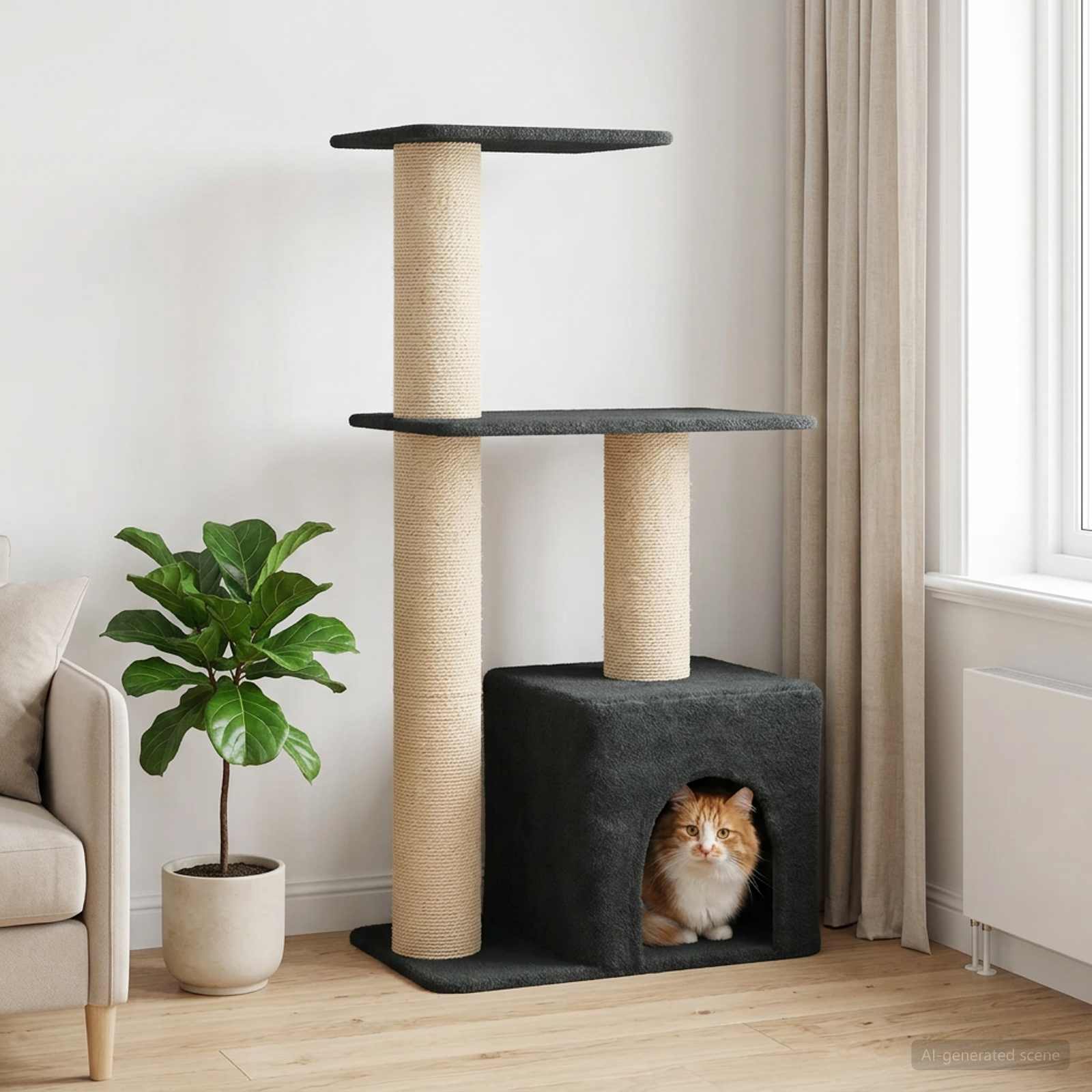 vidaXL Kattenboom met sisal krabpalen Lichtgrijs 133 cm