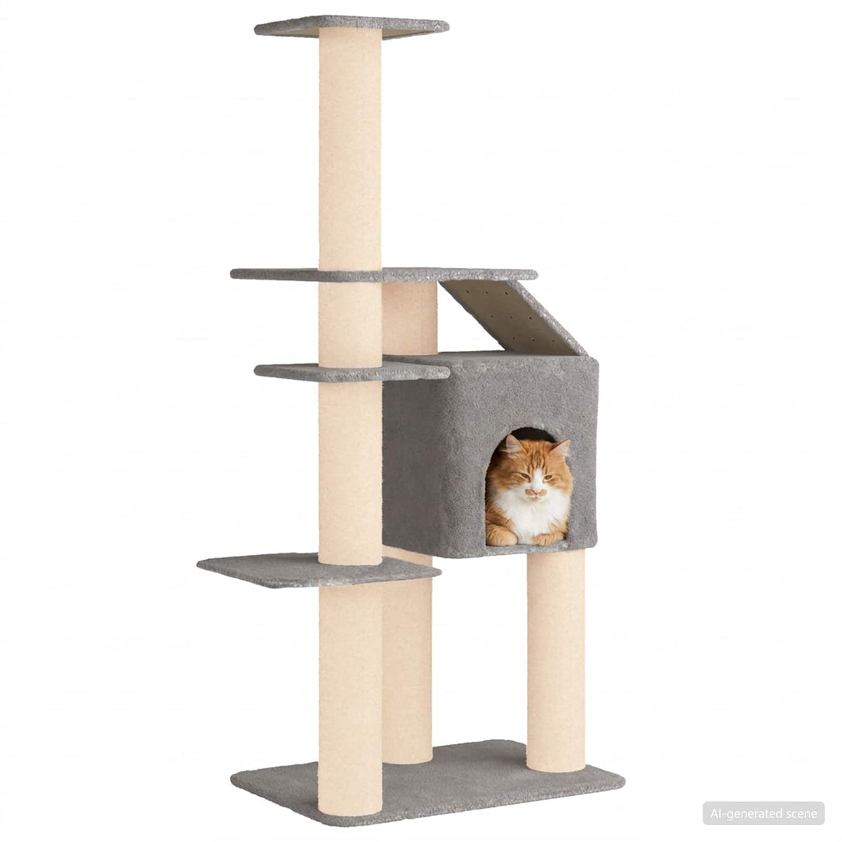 vidaXL Kattenboom met sisal krabpalen Lichtgrijs 183 cm