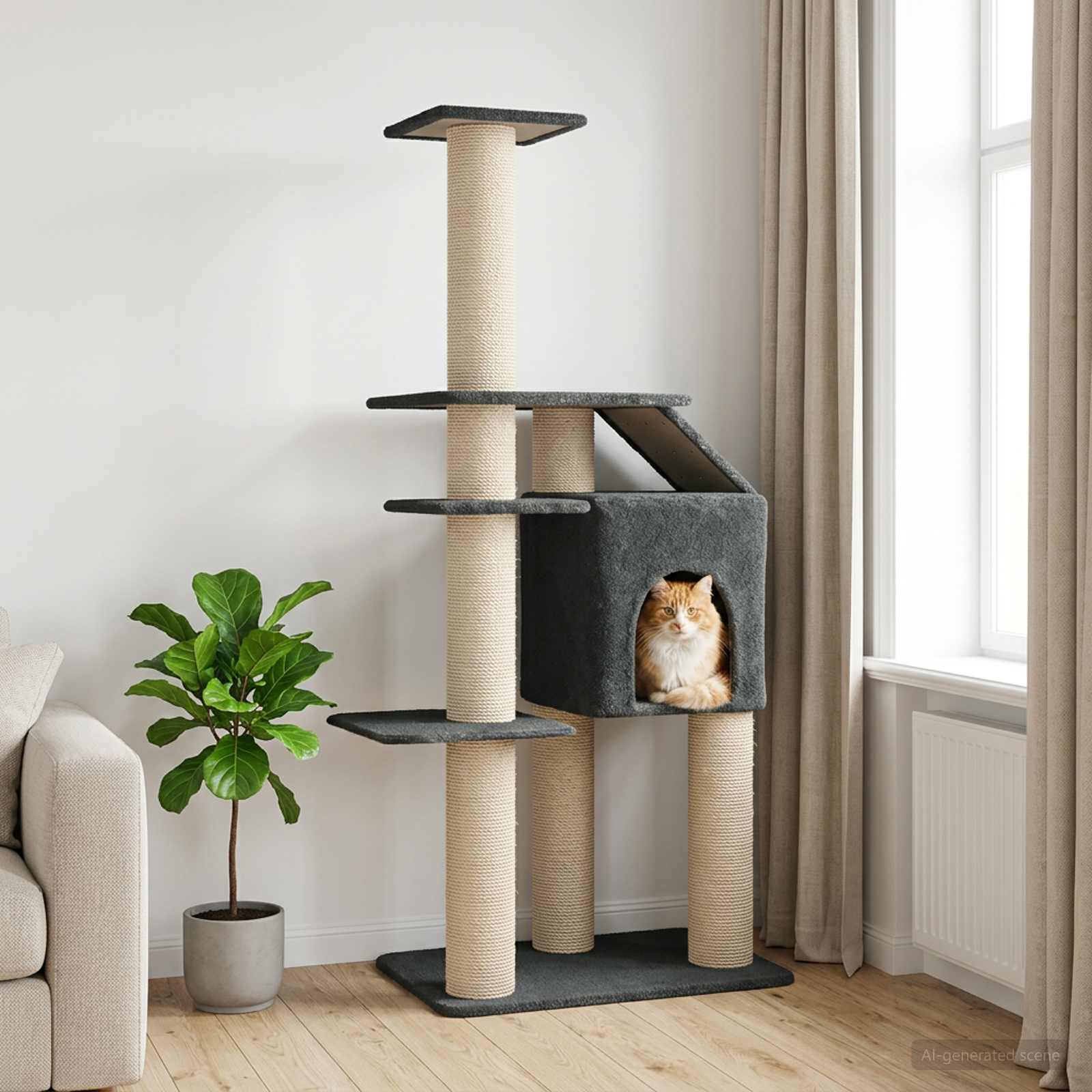 vidaXL Kattenboom met sisal krabpalen Lichtgrijs 183 cm