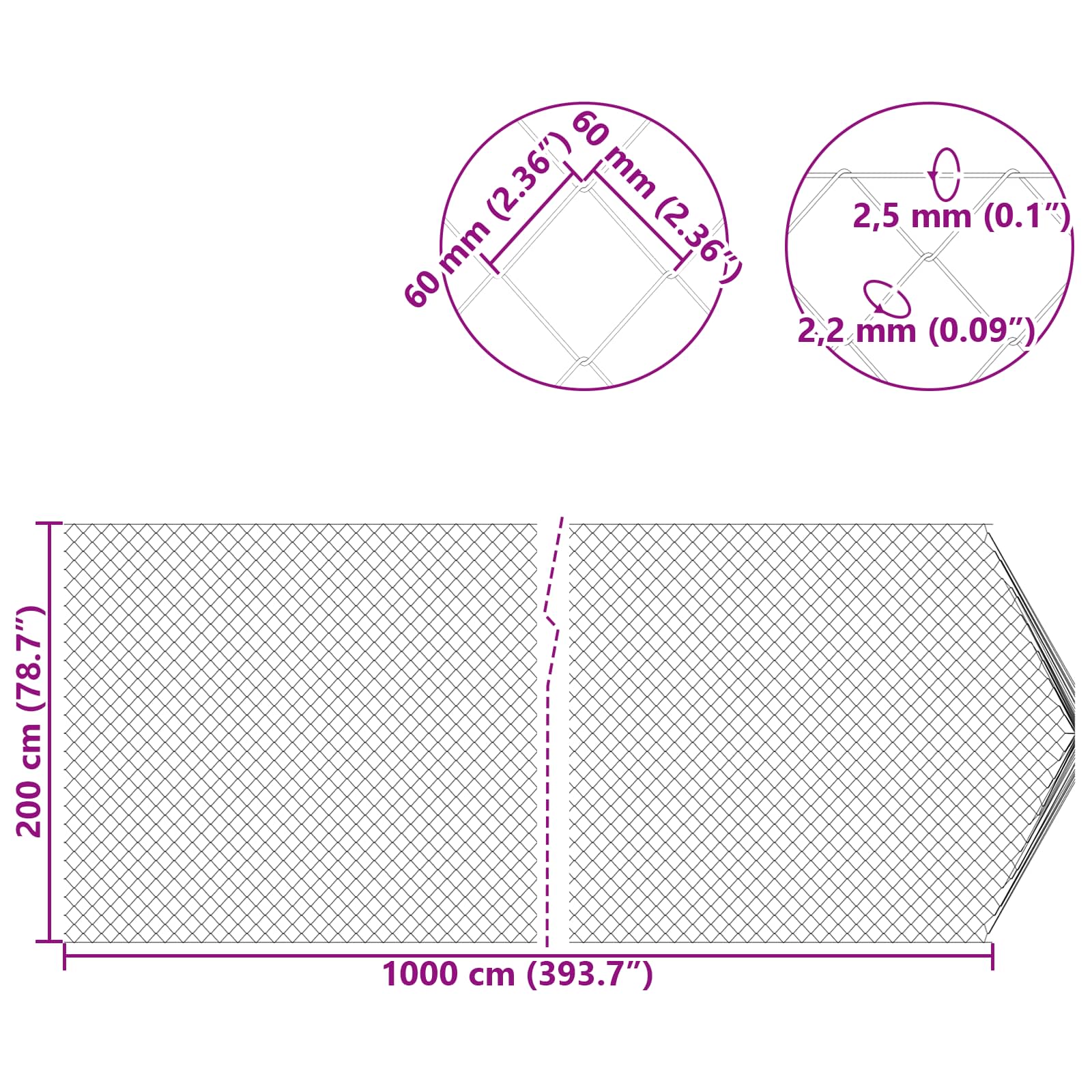 vidaXL Draadgaashek Groen 2 x 10 m Staal