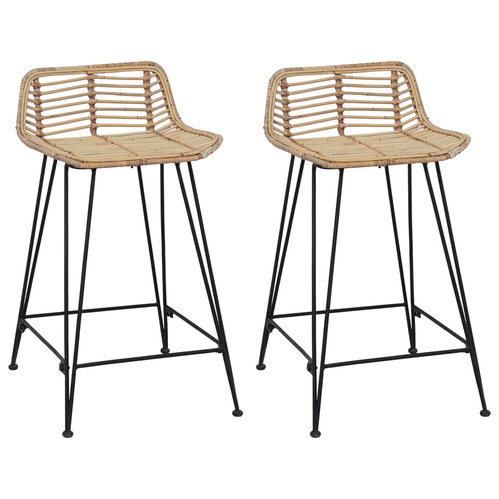 vidaXL Barkruk 2 pcs Naturel 44 x 45 x 76 cm Rattan en staal