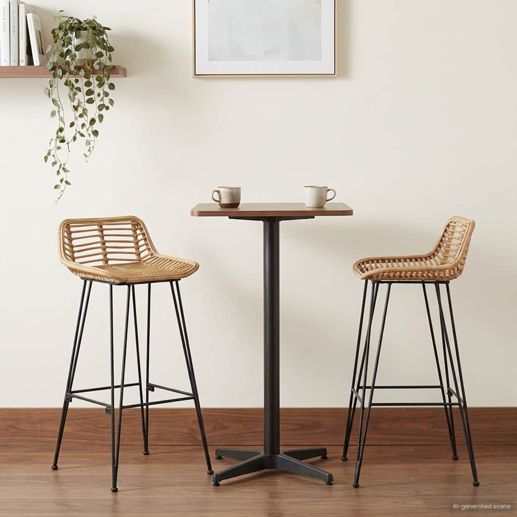 vidaXL Barkruk 2 st Zwart 44 x 46 x 91 cm Rattan en staal