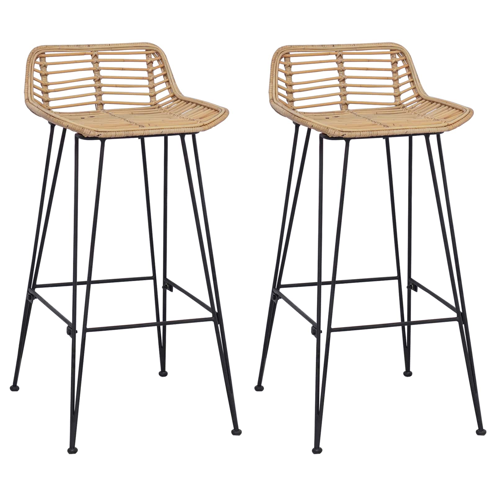 vidaXL Barkruk 2 st Zwart 44 x 46 x 91 cm Rattan en staal