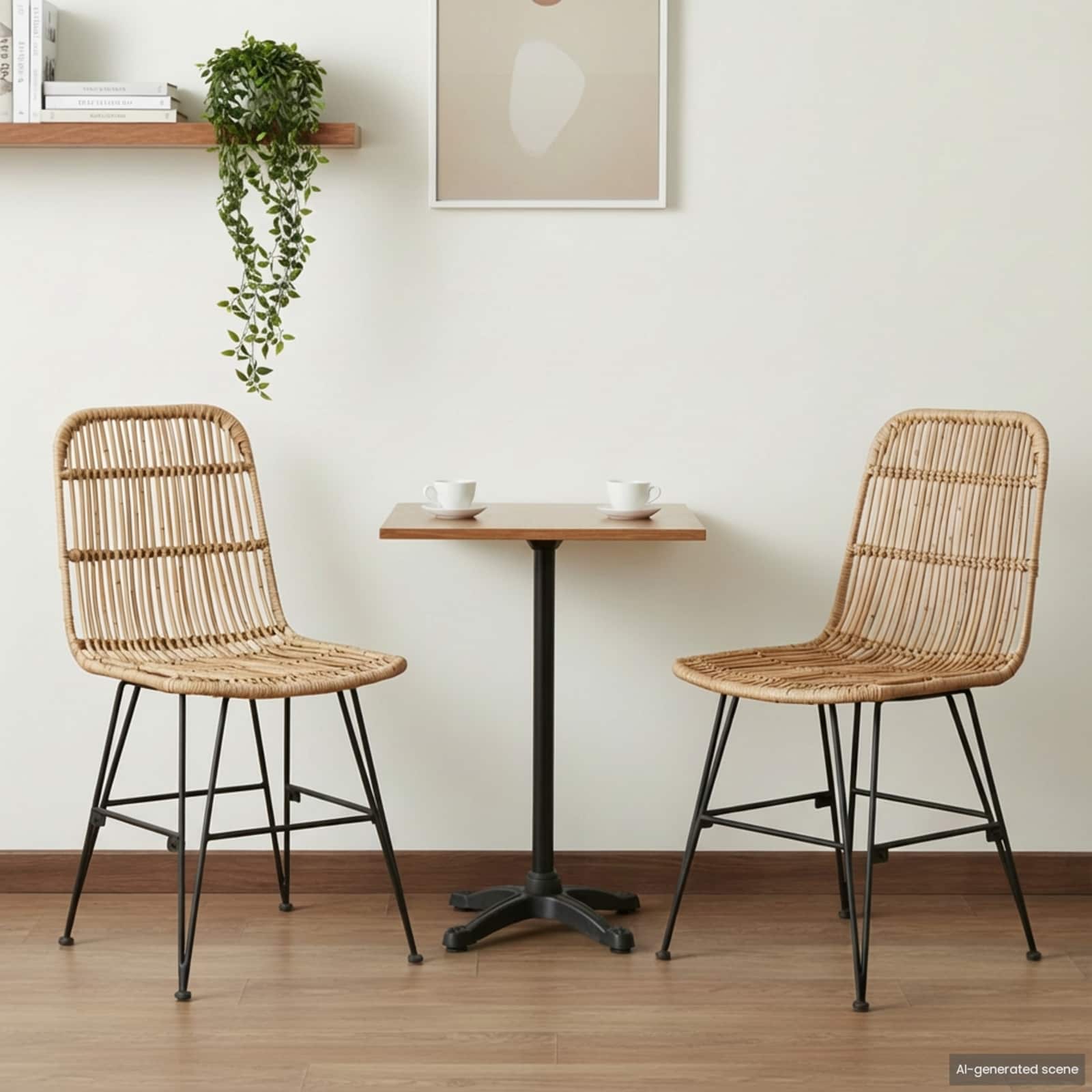 vidaXL Eetkamerstoel 2 pcs Naturel 41 x 55 x 85 cm Rattan en staal