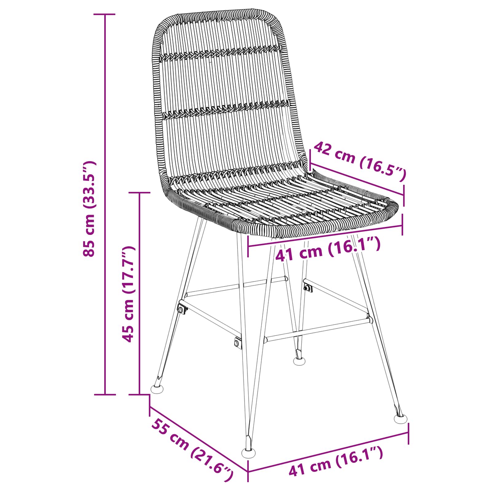 vidaXL Eetkamerstoel 2 pcs Naturel 41 x 55 x 85 cm Rattan en staal