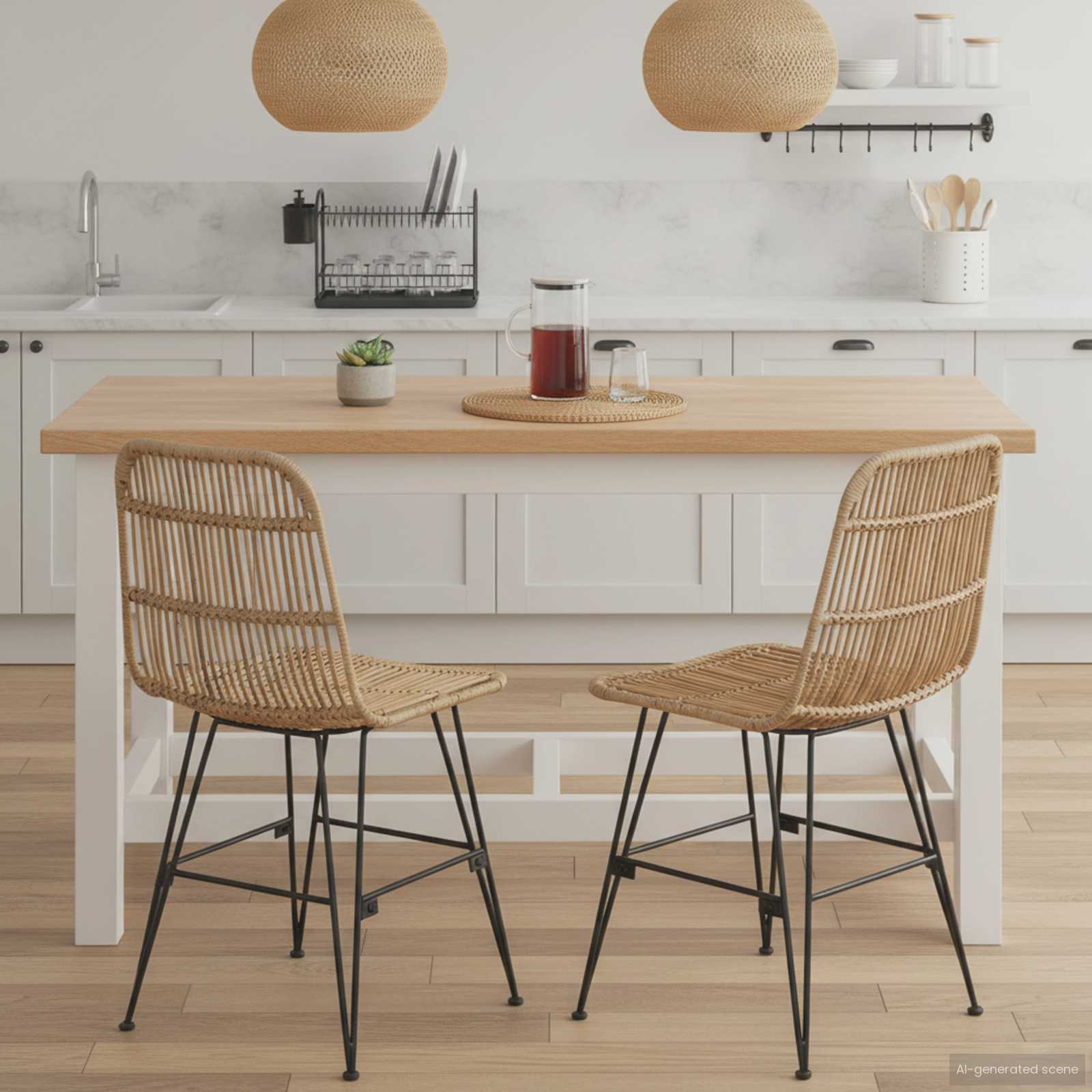 vidaXL Eetkamerstoel 2 pcs Naturel 41 x 55 x 85 cm Rattan en staal