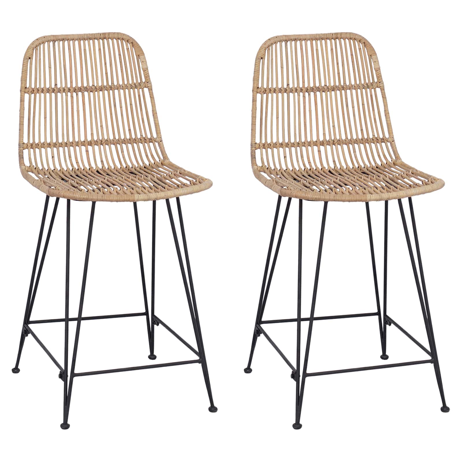 vidaXL Barkruk 2 pcs Naturel 44 x 54 x 96 cm Rattan en staal