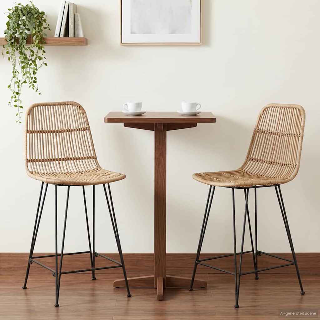 vidaXL Barkruk 2 pcs Naturel 44 x 54 x 96 cm Rattan en staal